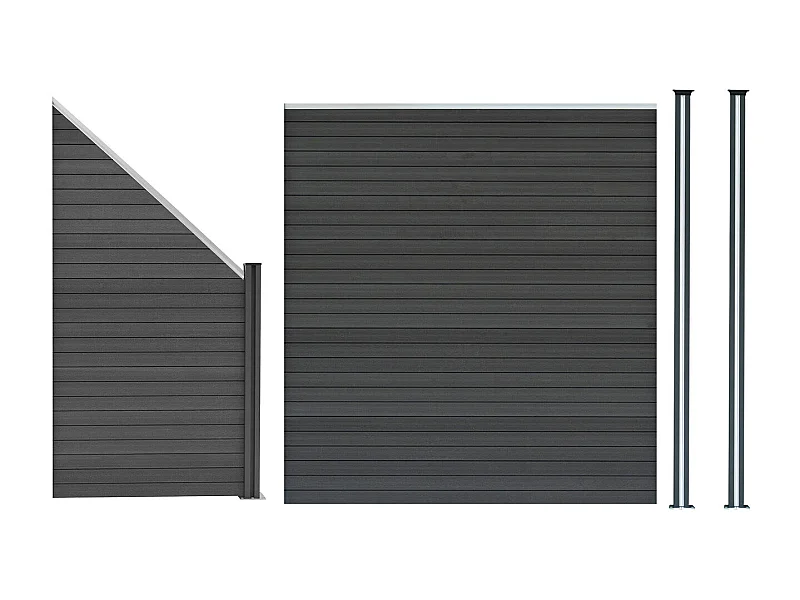 Composiet Schutting Paneel, Schuin Paneel & 2 x LED Palen - Grijs