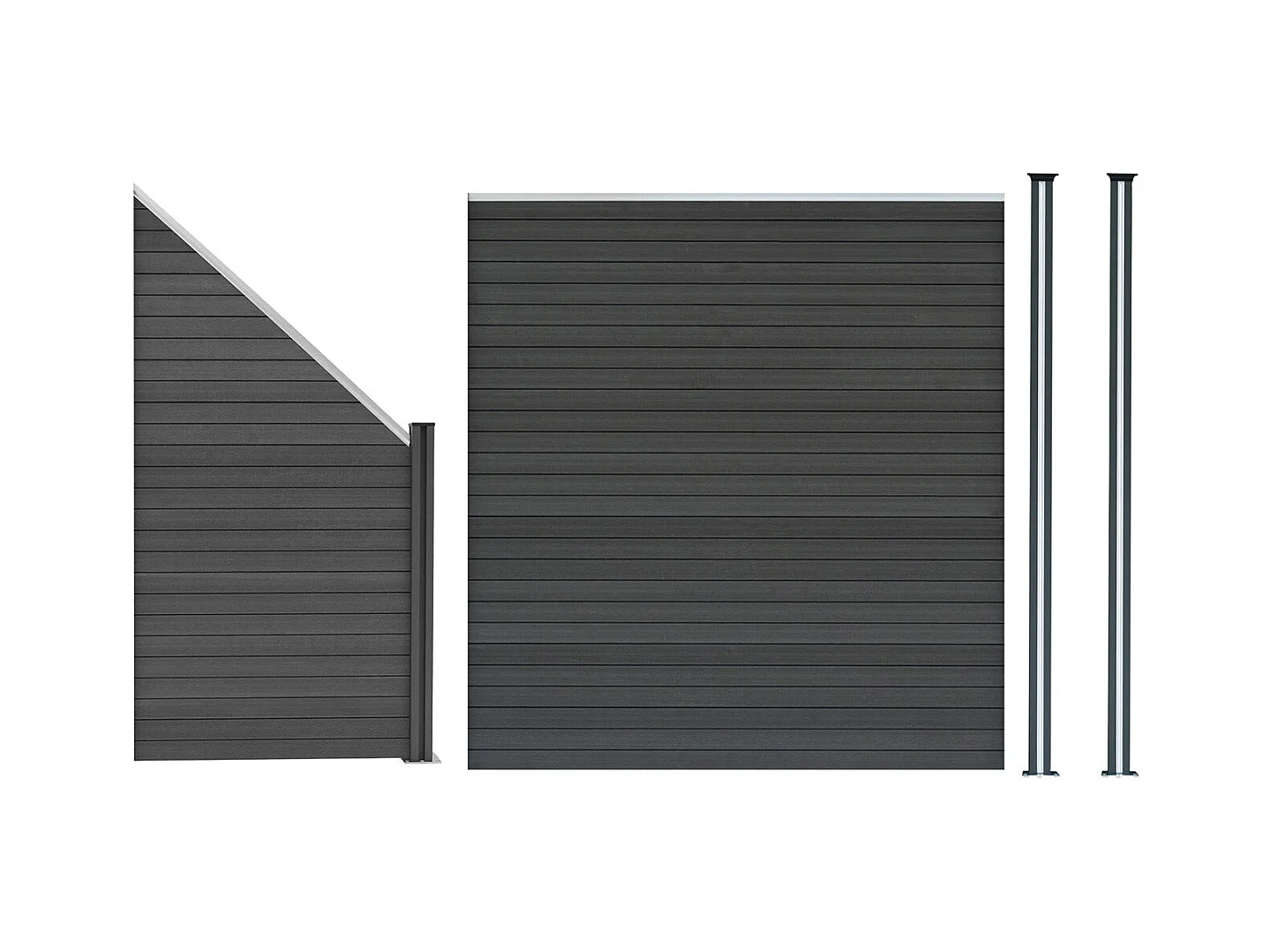 Kit Clôture Panneaux en Composite 1 Quadratique, 1 Incliné & 2 Poteaux à LED - Gris