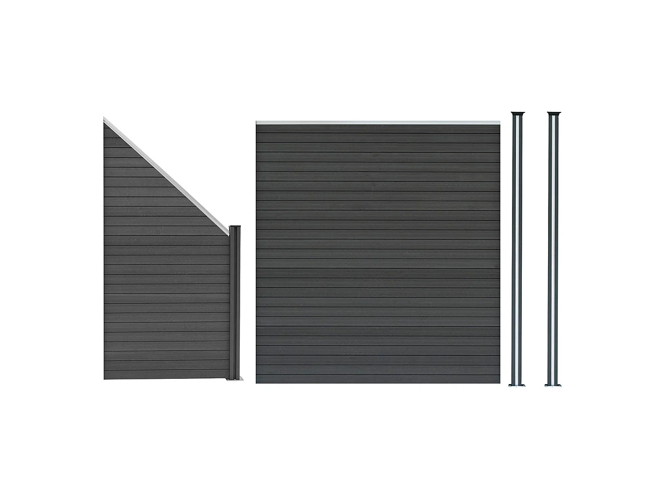 Kit Clôture Panneaux en Composite 1 Quadratique, 1 Incliné & 2 Poteaux à LED - Gris