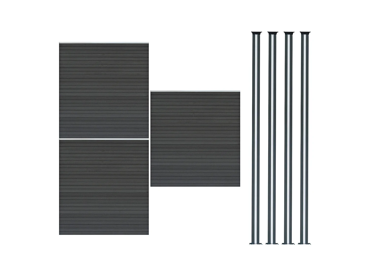 Vallas para exteriores de WPC y Aluminio - 3x Paneles + 4 Postes | Gris