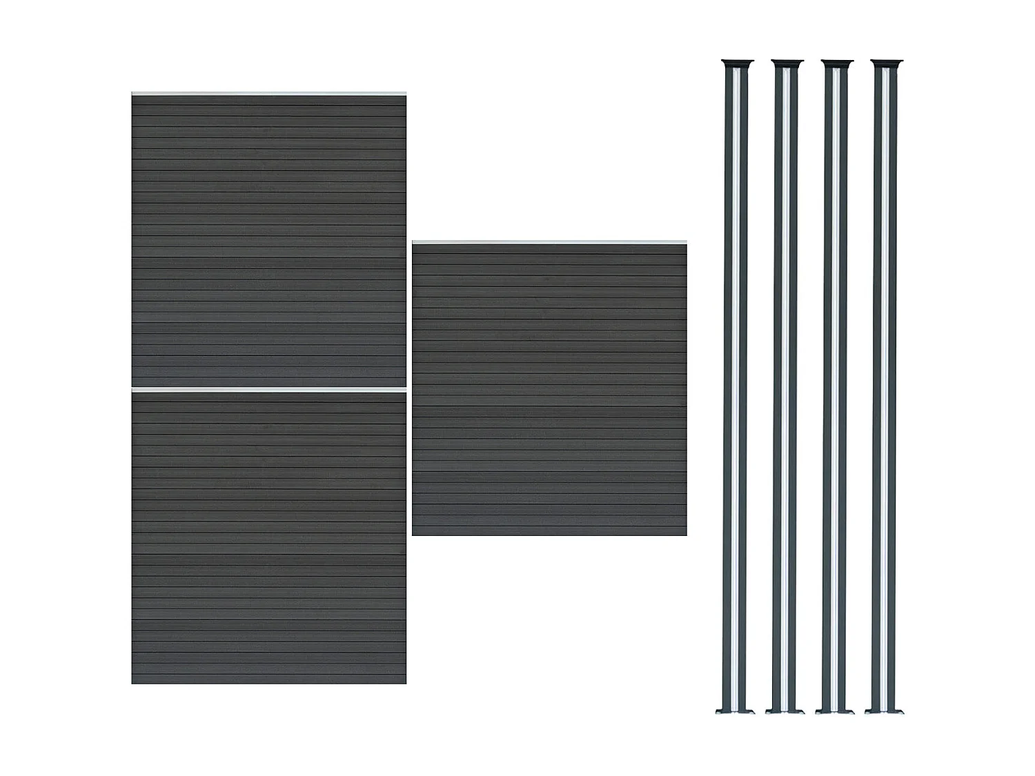 Vallas para exteriores de WPC y Aluminio - 3x Paneles + 4 Postes | Gris