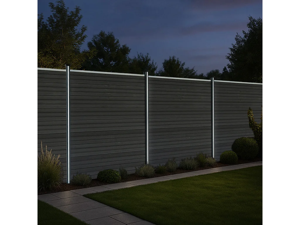 Composite Fence Panels & LED Posts 6ft x 17ft - Grey
