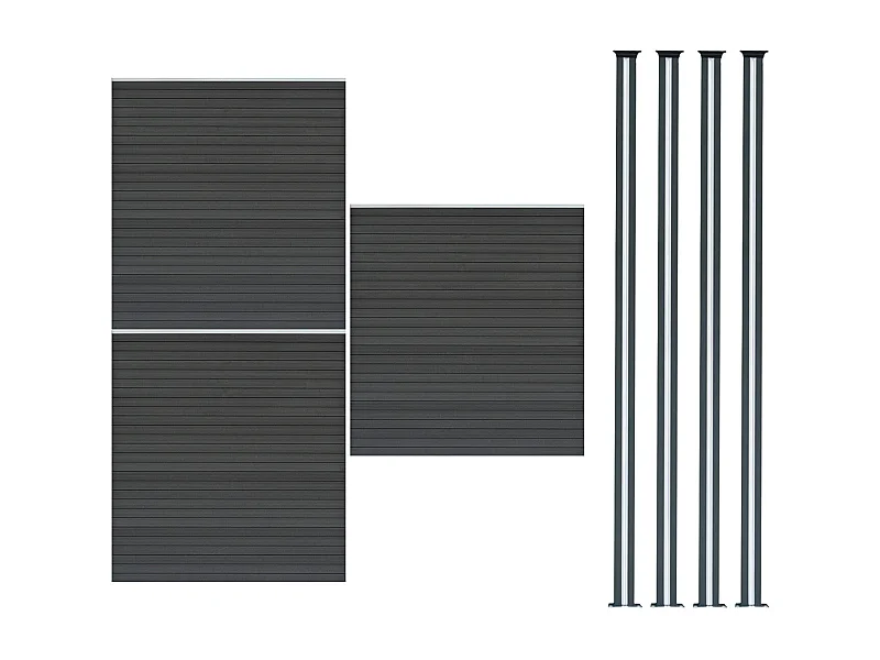 Composiet Schutting Paneel x 3 & LED Palen x 4 - Grijs