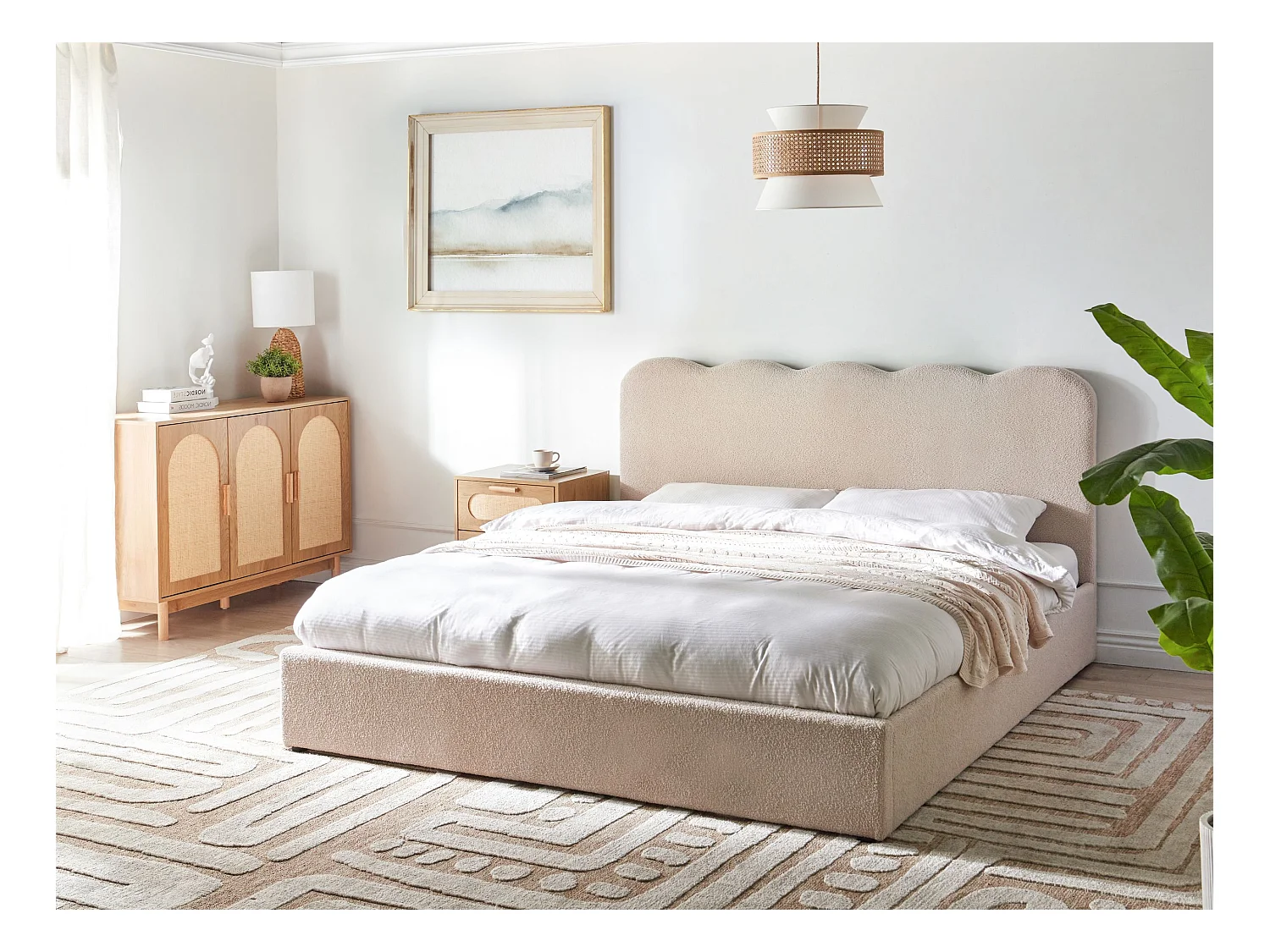 Lit ottoman Bouclé NANTERRE 180 x 200 cm Beige