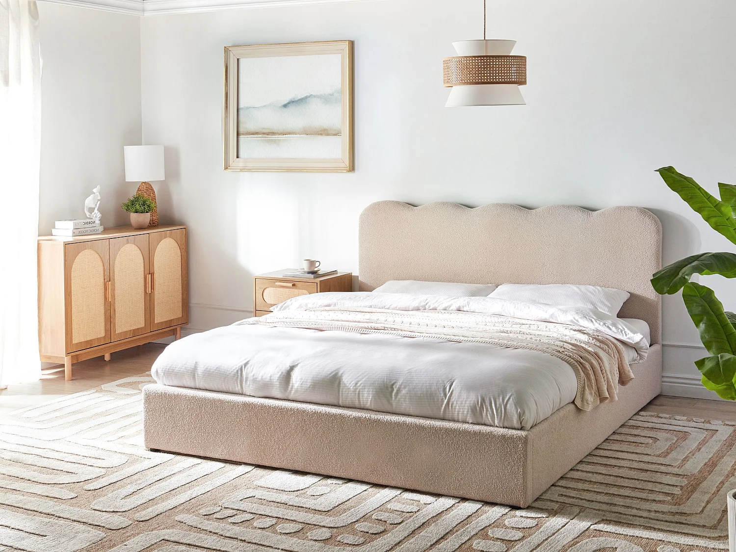 Lit ottoman Bouclé NANTERRE 180 x 200 cm Beige