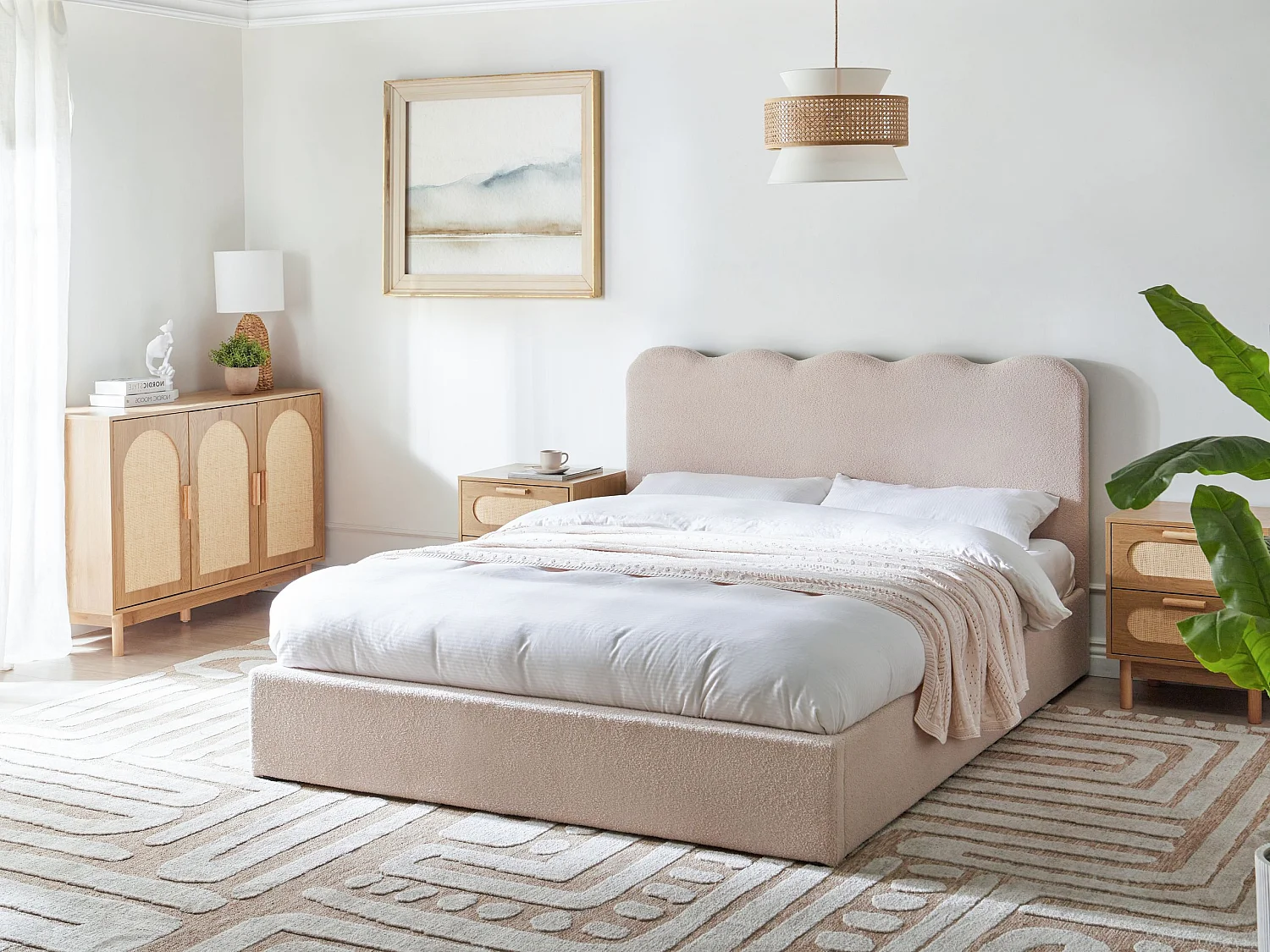 Lit ottoman Bouclé NANTERRE 160 x 200 cm Beige