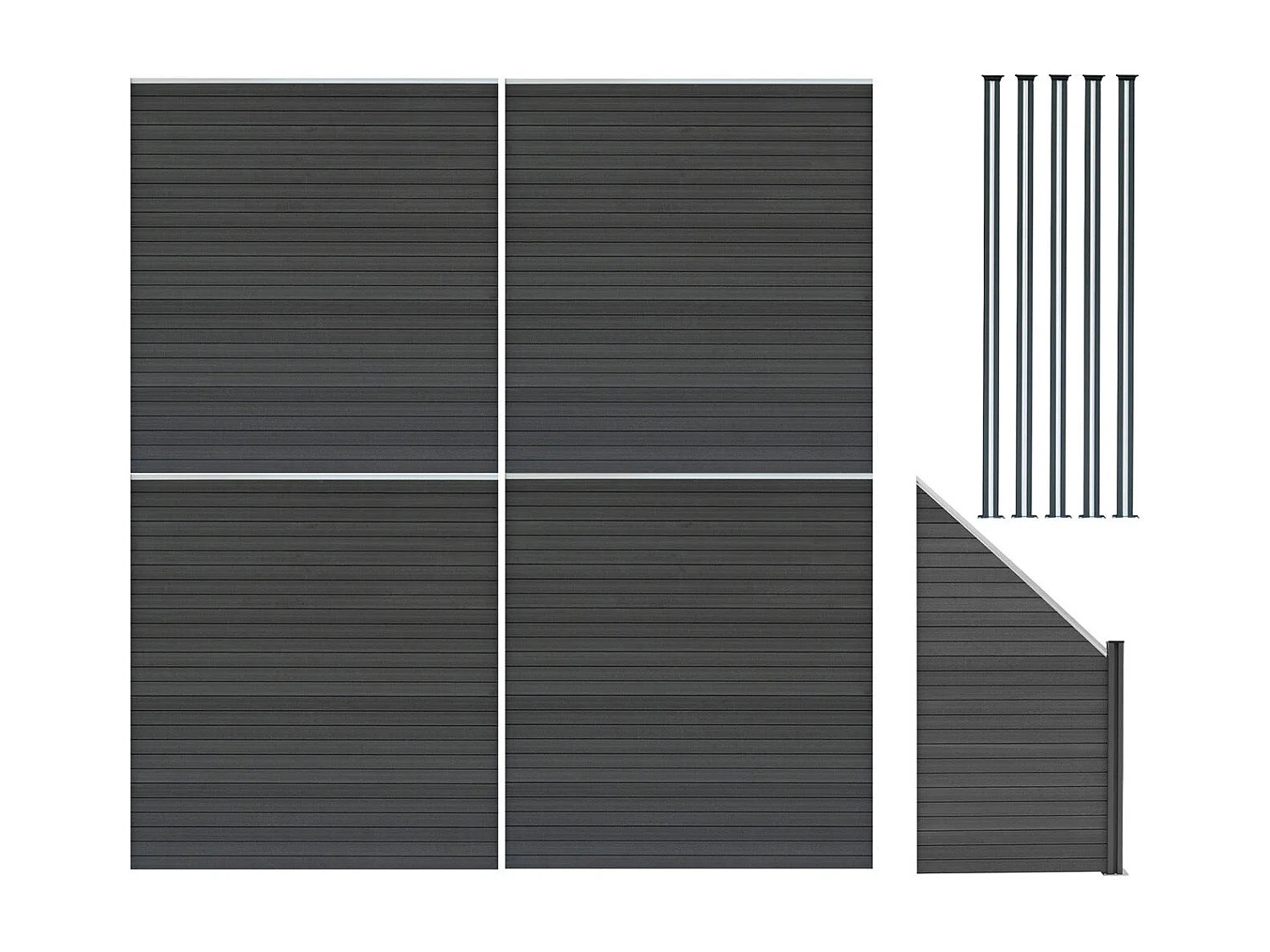 Pannelli Recinzione x4, Elemento Angolare e 5 Pali LED - Grigio