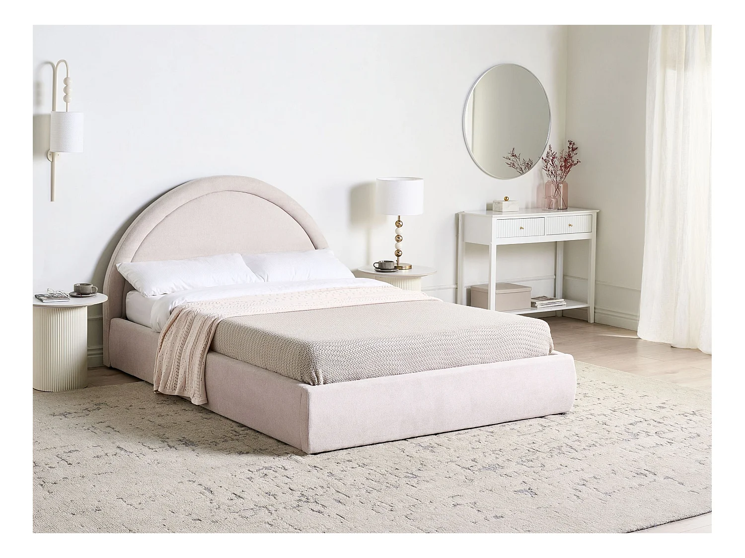 Lit ottoman Tissu MOUZON 140 x 200 cm Beige clair