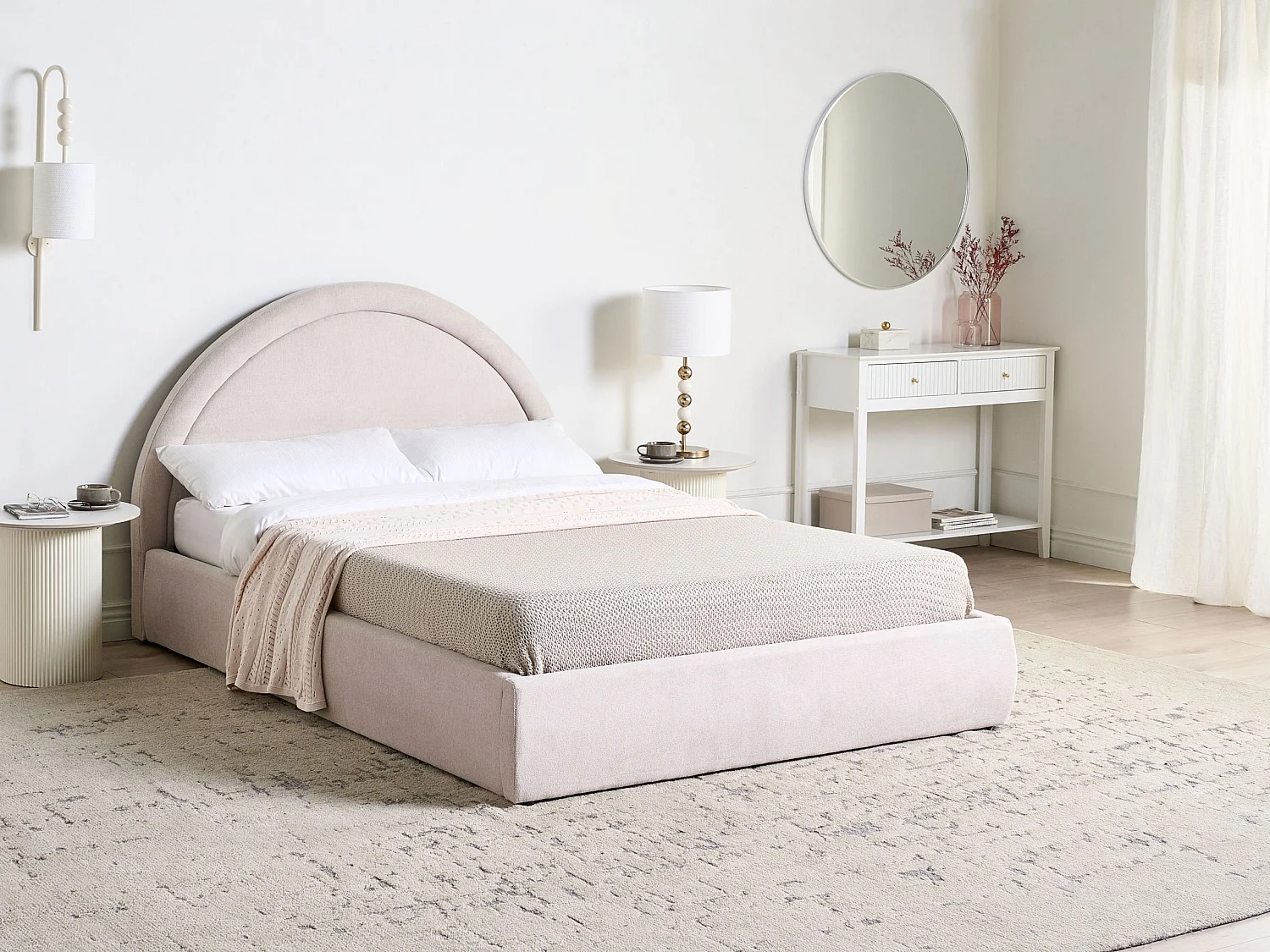 Ottoman Bed MOUZON Fabric Light Beige 140 x 200 cm (EU Double)