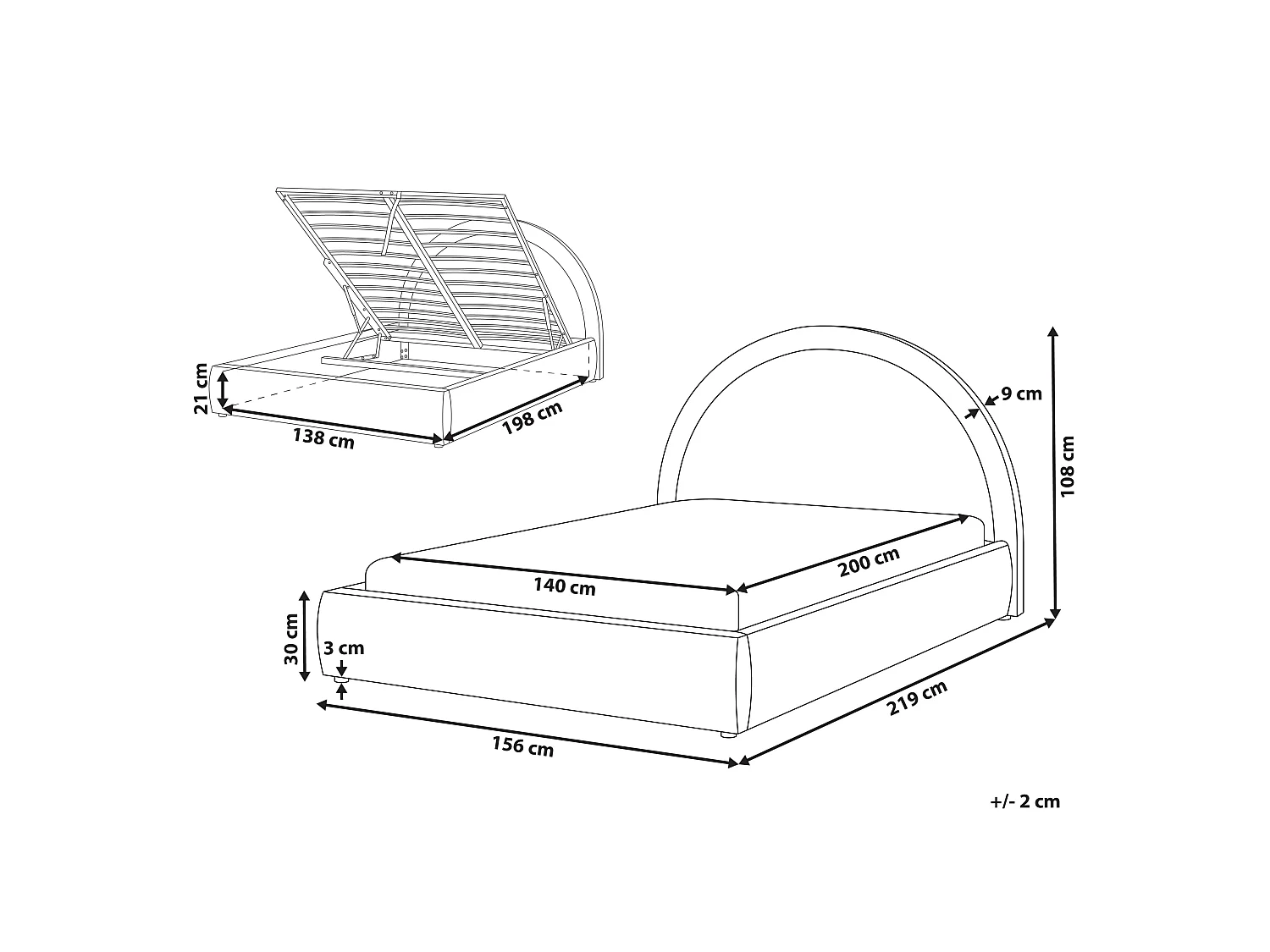 Ottoman Bed MOUZON Fabric Light Beige 140 x 200 cm (EU Double)