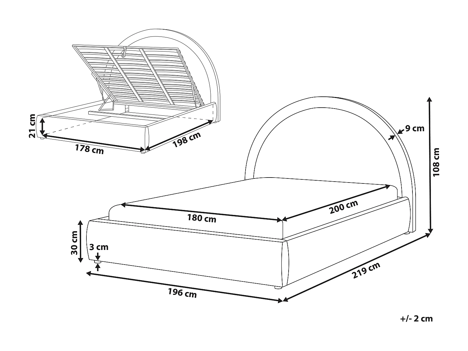 Lit ottoman Tissu MOUZON 180 x 200 cm Beige