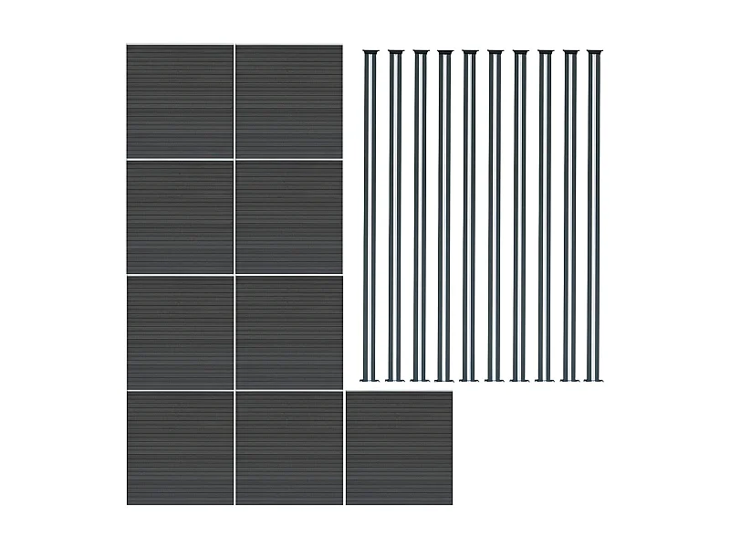 Vallas para exteriores de WPC y Aluminio - 9x Paneles + 10x Postes | Gris
