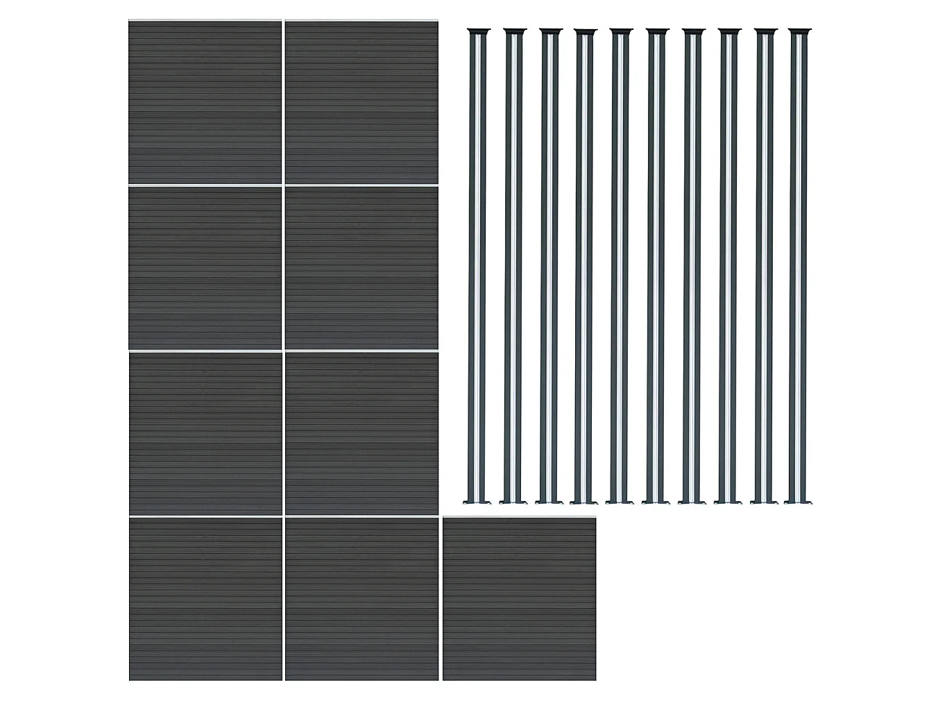 WPC Sichtschutzzaun x9 & LED Zaunpfosten x10 - Grau