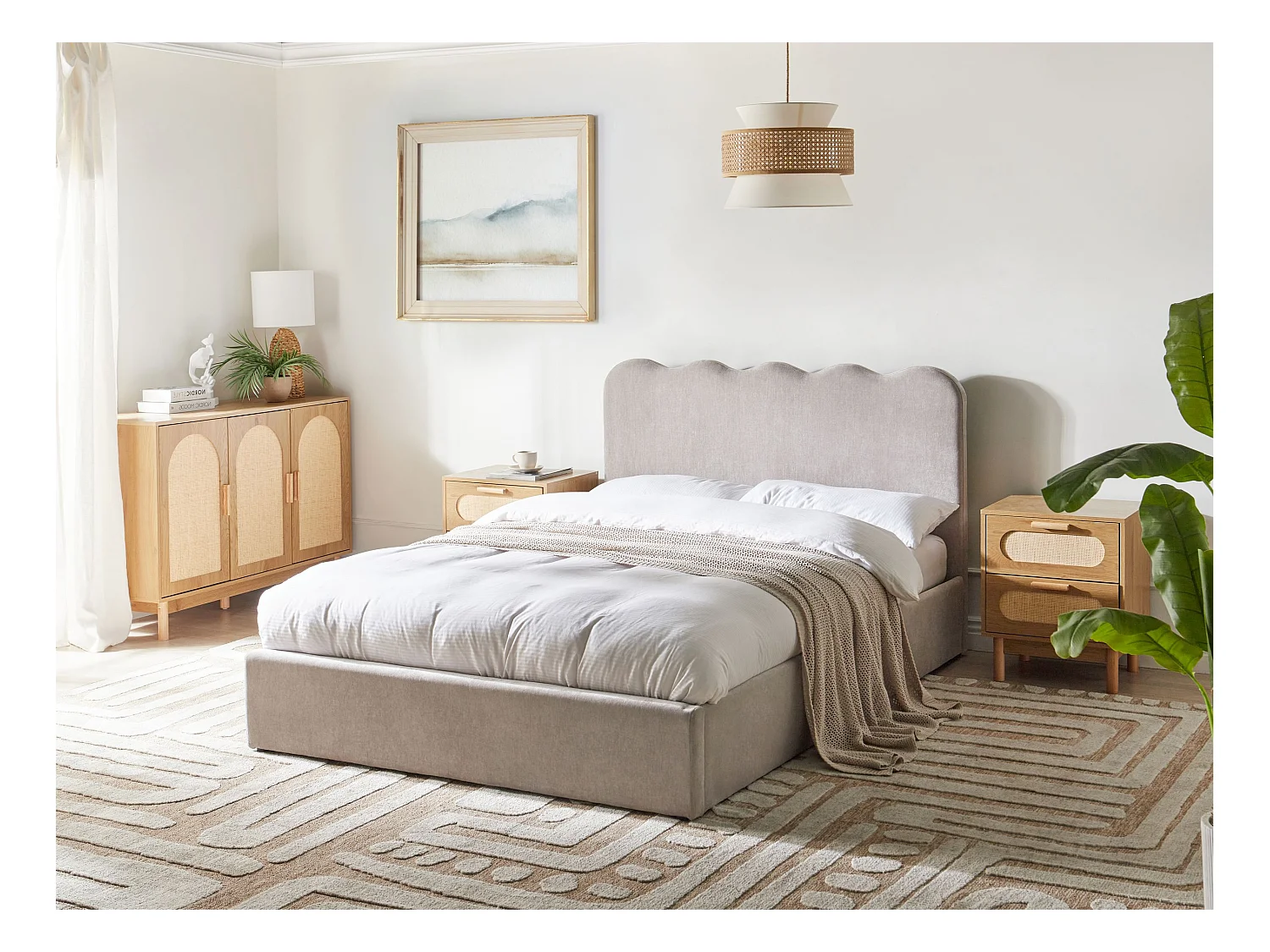 Lit ottoman Tissu NANTERRE 140 x 200 cm Beige