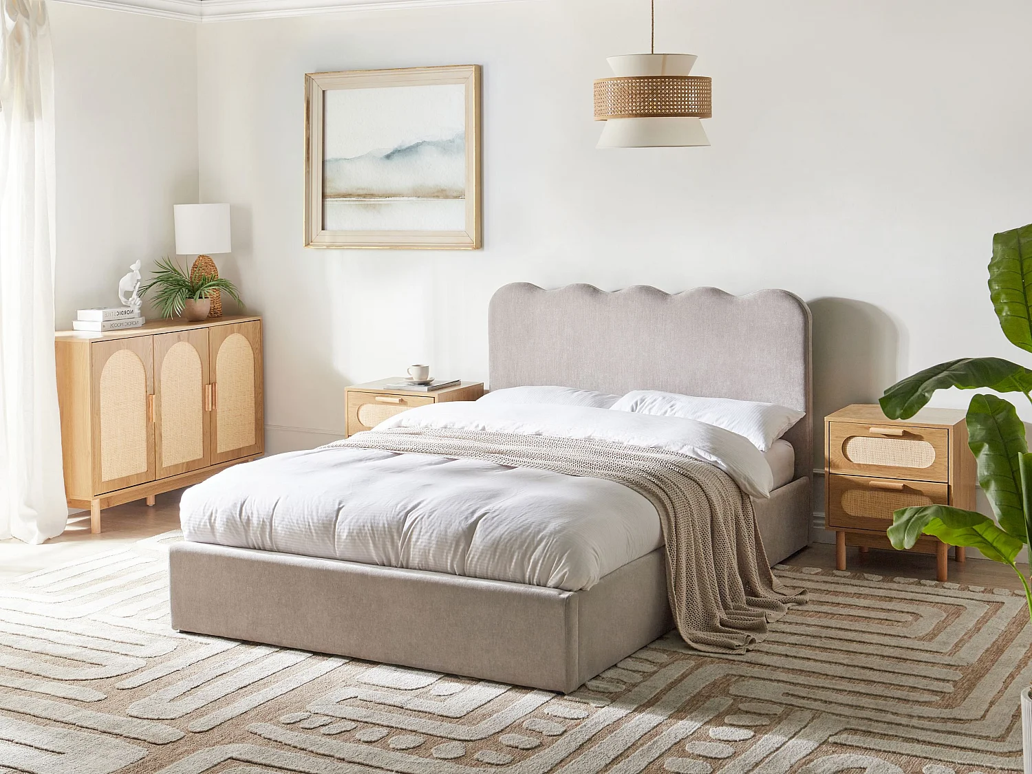 Lit ottoman Tissu NANTERRE 140 x 200 cm Beige