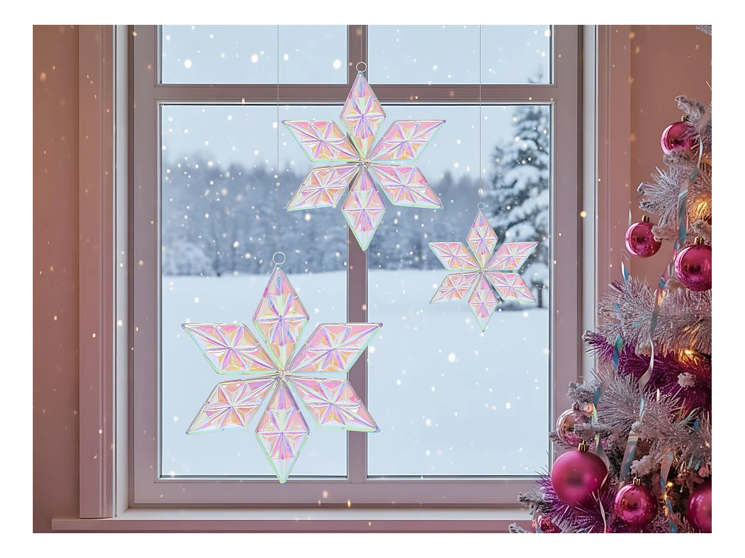 Lot de 3 décorations suspendues RENSJON Étoile 25/35/46 cm Multicolore