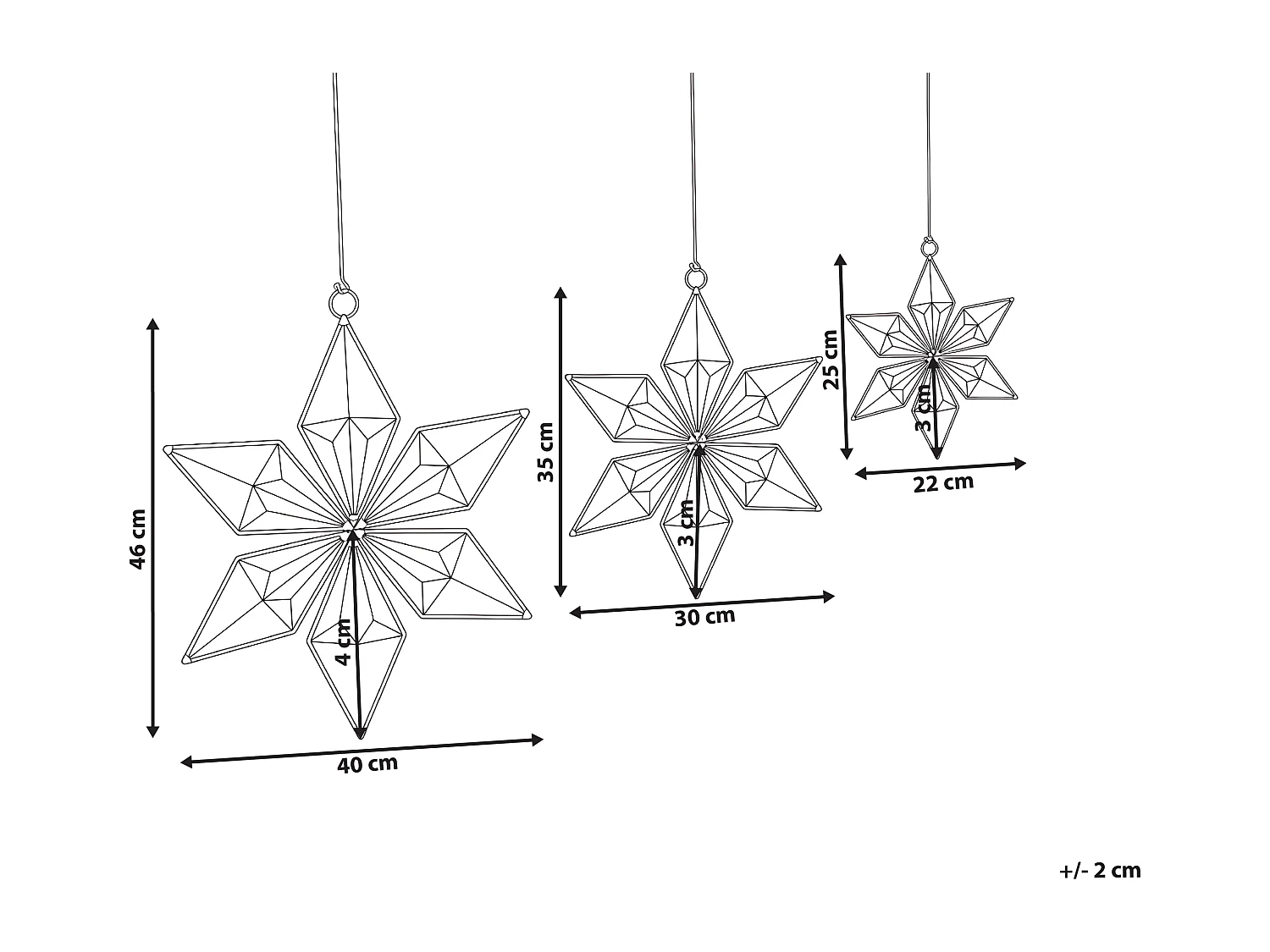 Lot de 3 décorations suspendues RENSJON Étoile 25/35/46 cm Multicolore