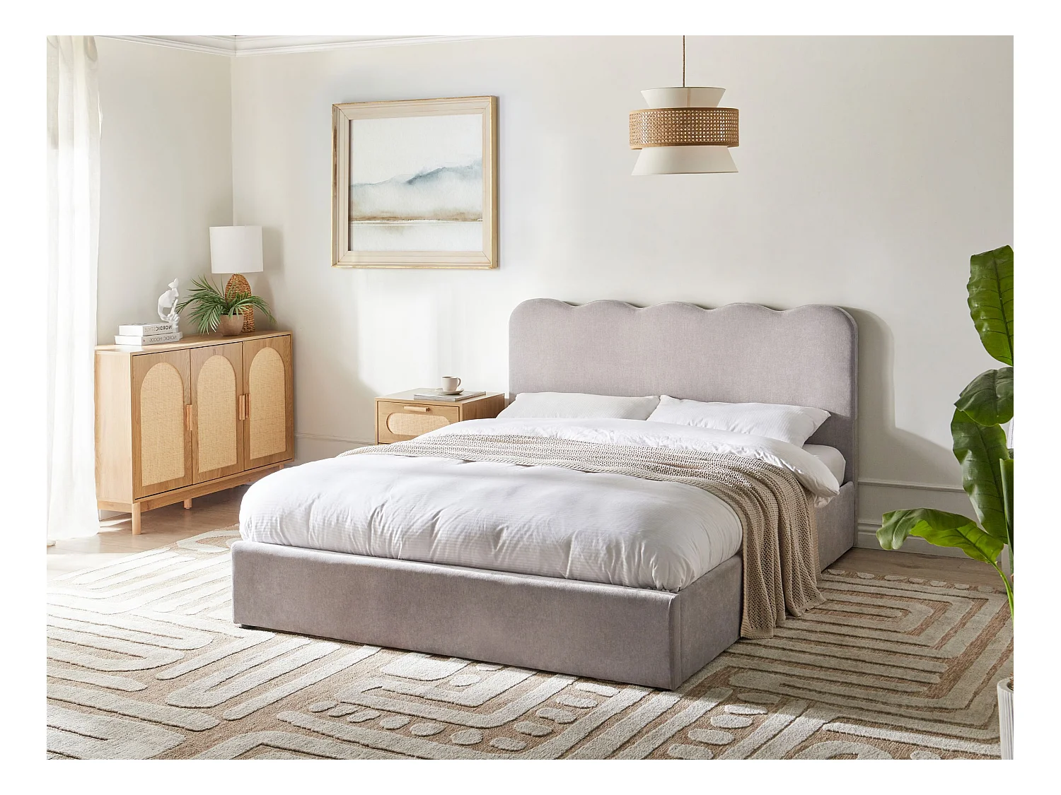 Lit ottoman Tissu NANTERRE 160 x 200 cm Beige