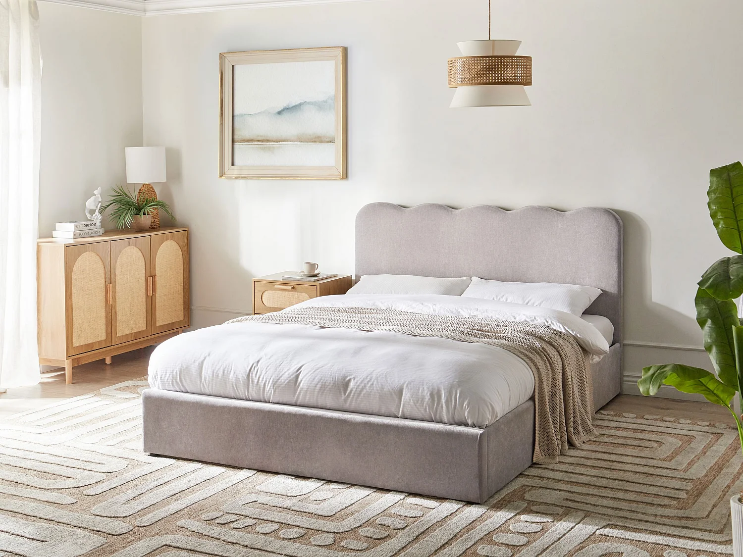 Lit ottoman Tissu NANTERRE 160 x 200 cm Beige