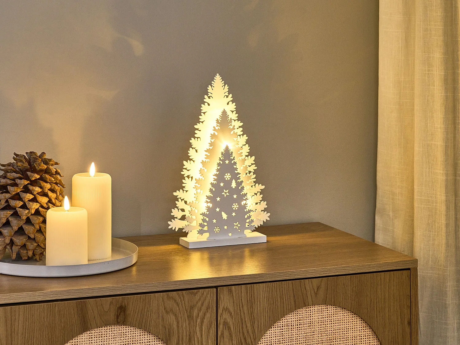 Décoration de Noël LED EMMESAN Arbre de Noël 33 cm Blanc