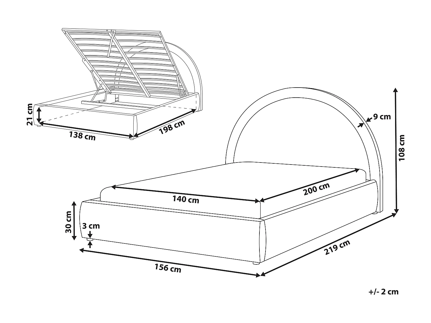 Lit ottoman Tissu MOUZON 140 x 200 cm Beige