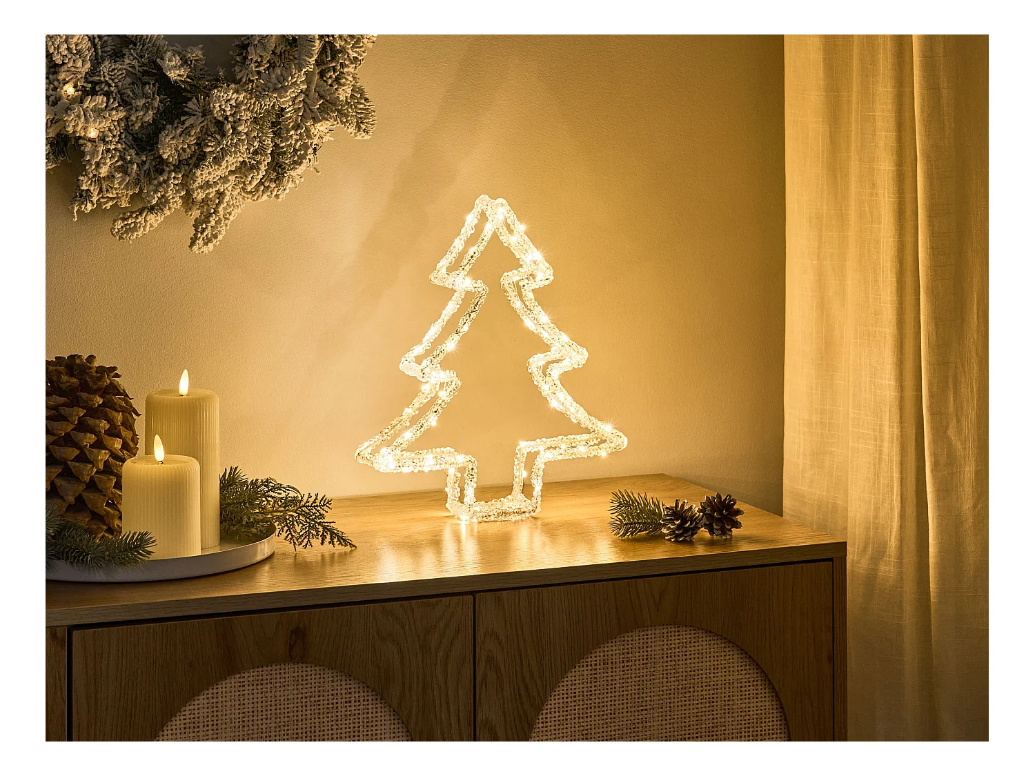 Décoration extérieure LED OLBOAN Arbre de Noël 34 cm Blanc