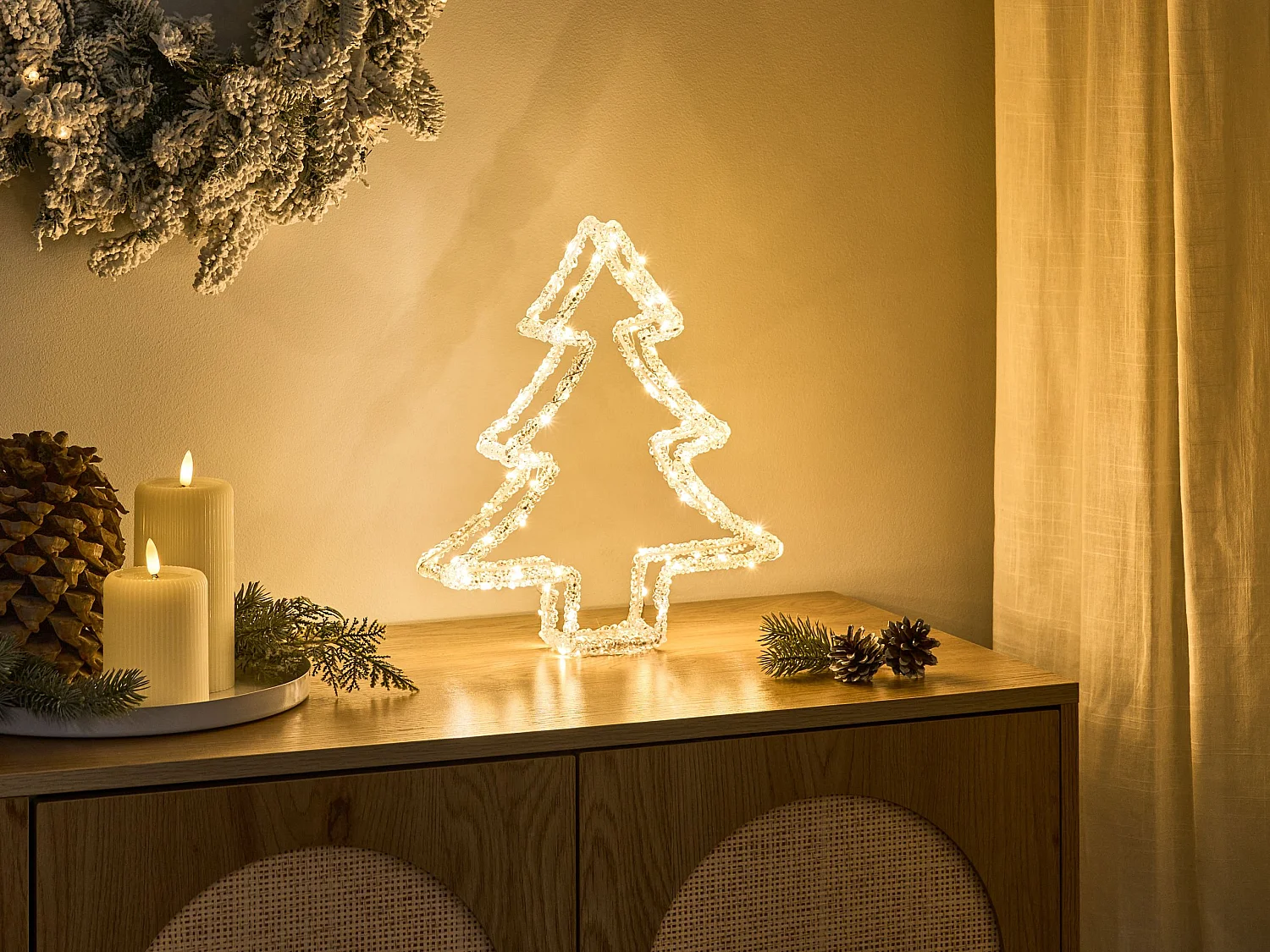 Décoration extérieure LED OLBOAN Arbre de Noël 34 cm Blanc
