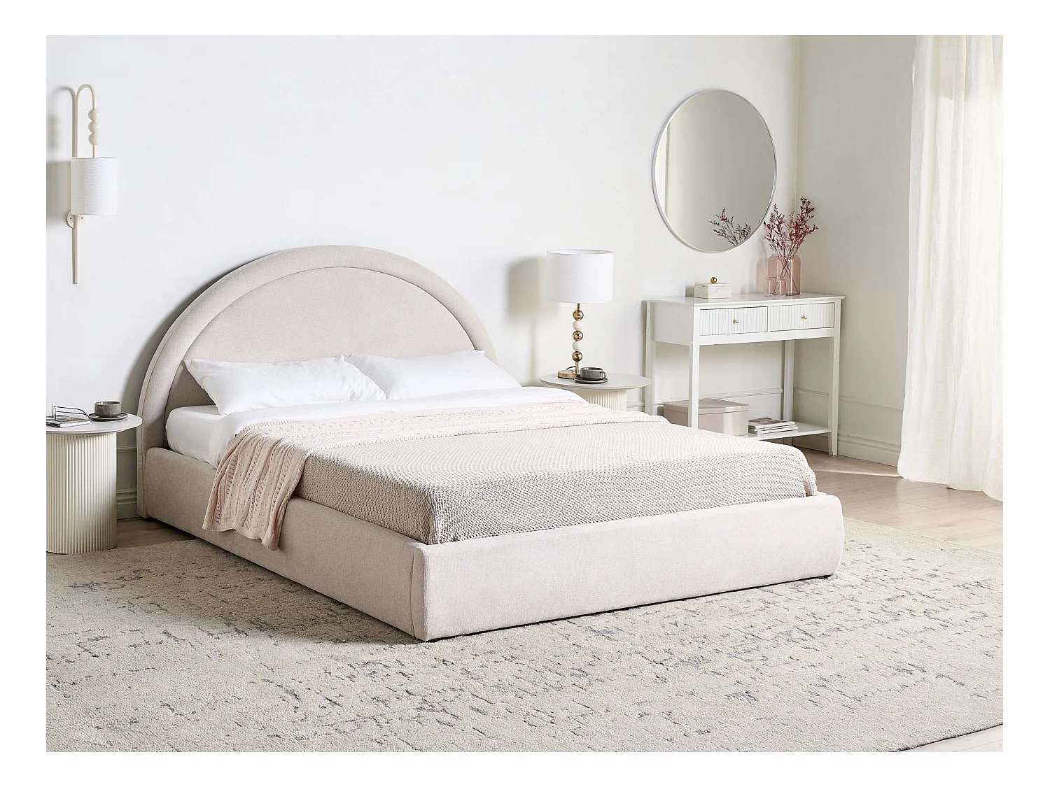 Lit ottoman Tissu MOUZON 160 x 200 cm Beige clair