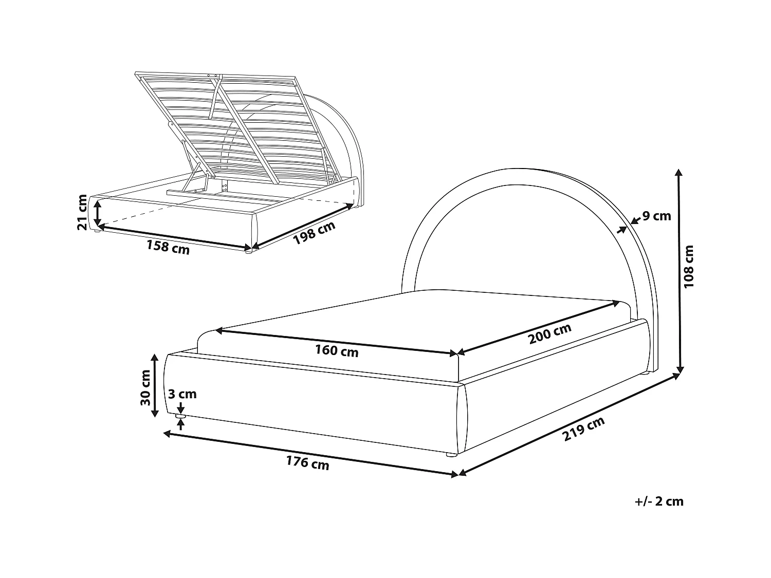 Lit ottoman Tissu MOUZON 160 x 200 cm Beige clair