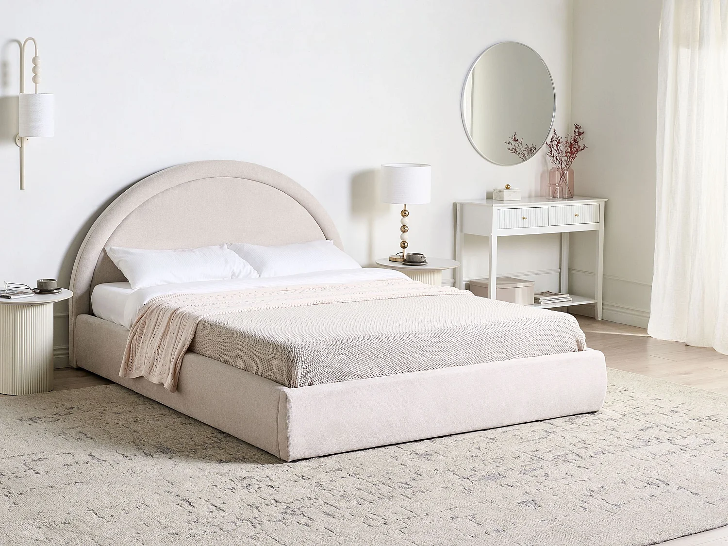 Lit ottoman Tissu MOUZON 160 x 200 cm Beige clair