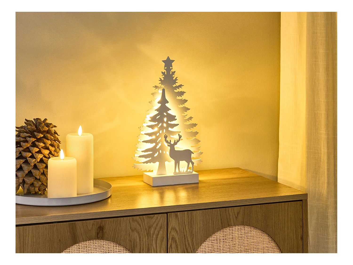 Décoration de Noël LED FEMAN Renne Arbre de Noël 36 cm Blanc