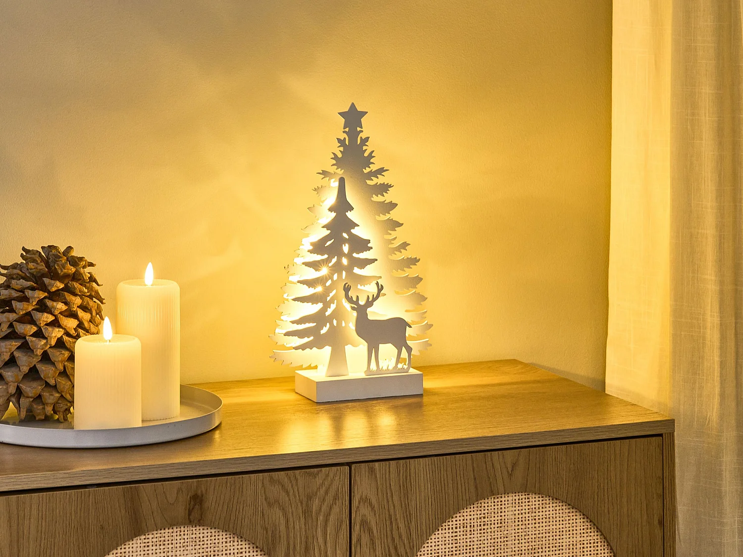 Décoration de Noël LED FEMAN Renne Arbre de Noël 36 cm Blanc