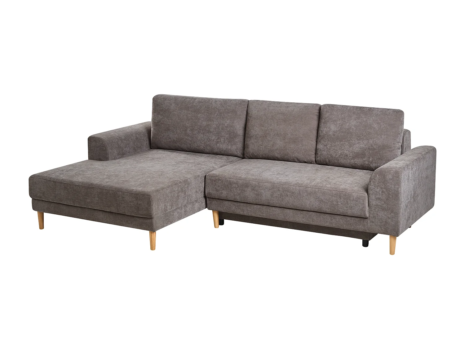 Canapé-lit d'angle 3 places NUBORG Tissu chenille Taupe Côté droit