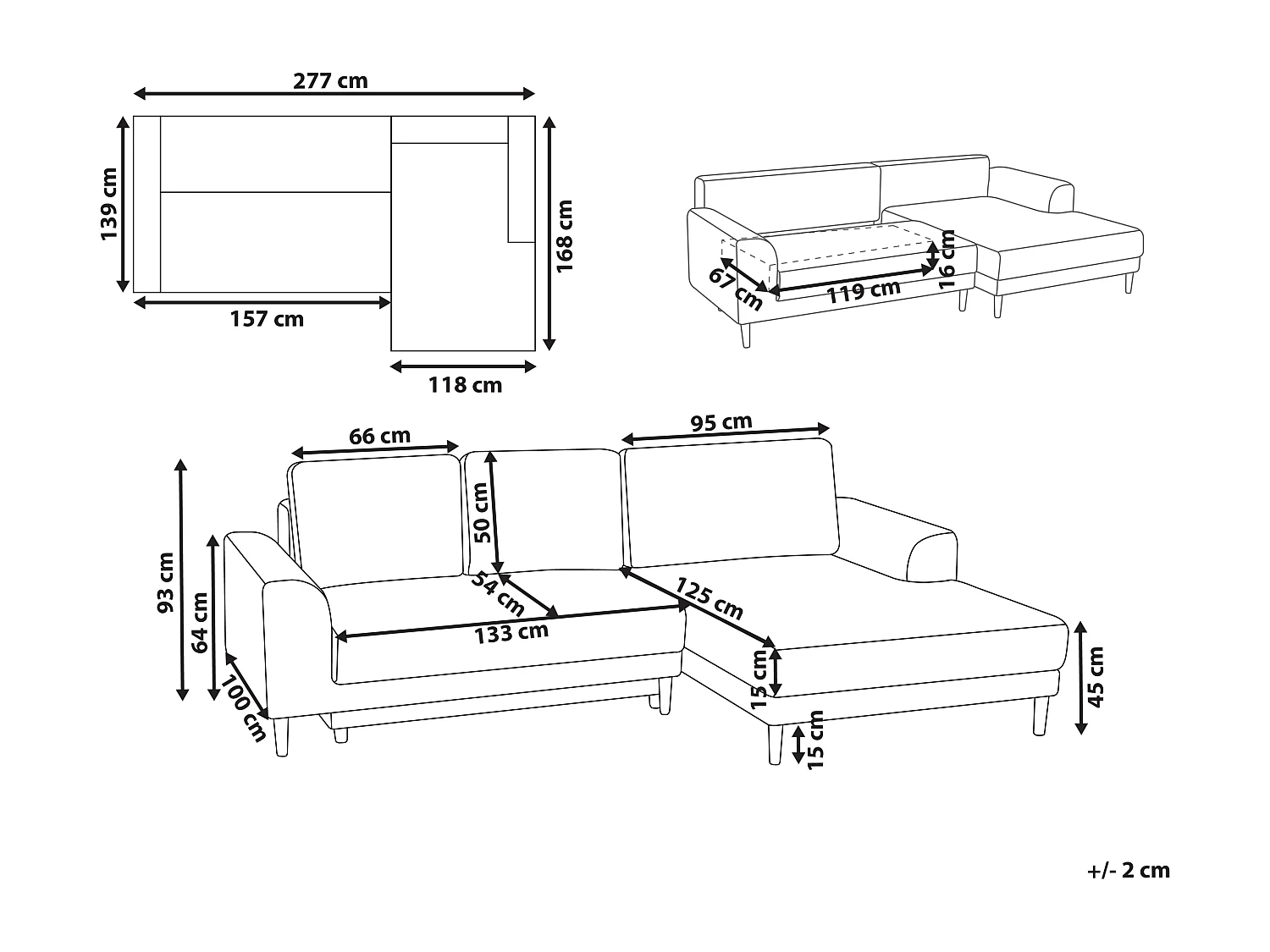 Canapé-lit d'angle 3 places NUBORG Tissu chenille Beige clair Côté droite