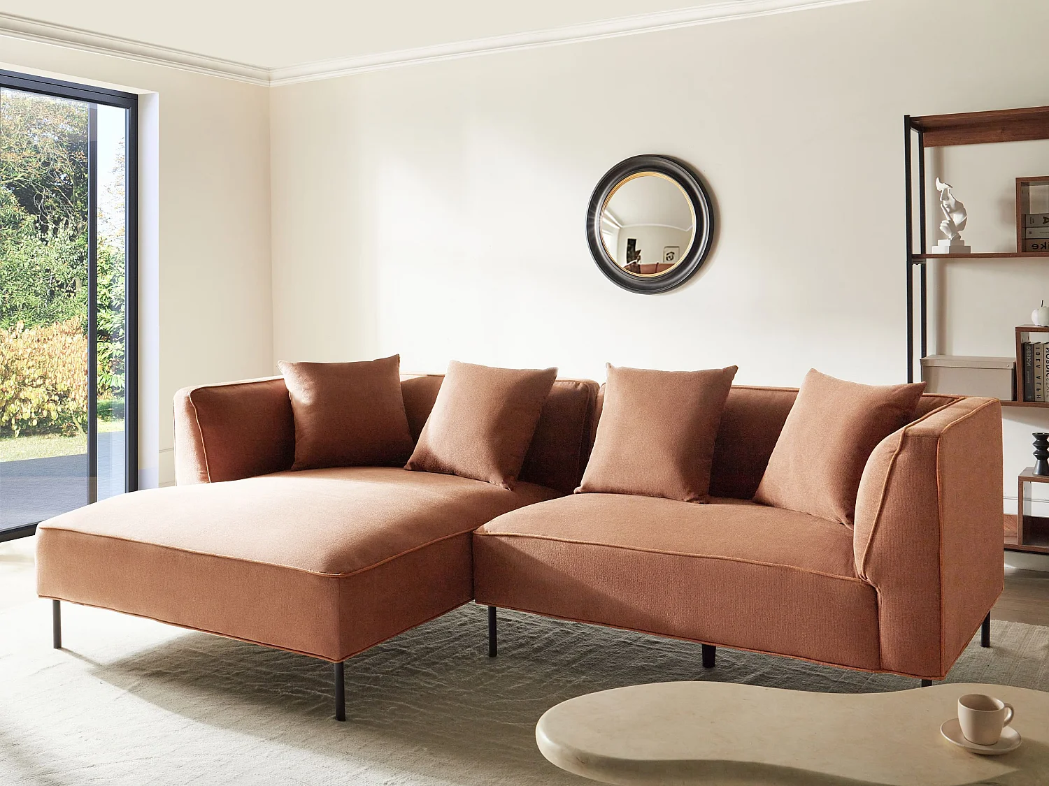 Canapé d'angle 3 places SATER Tissu Marron Côté droit