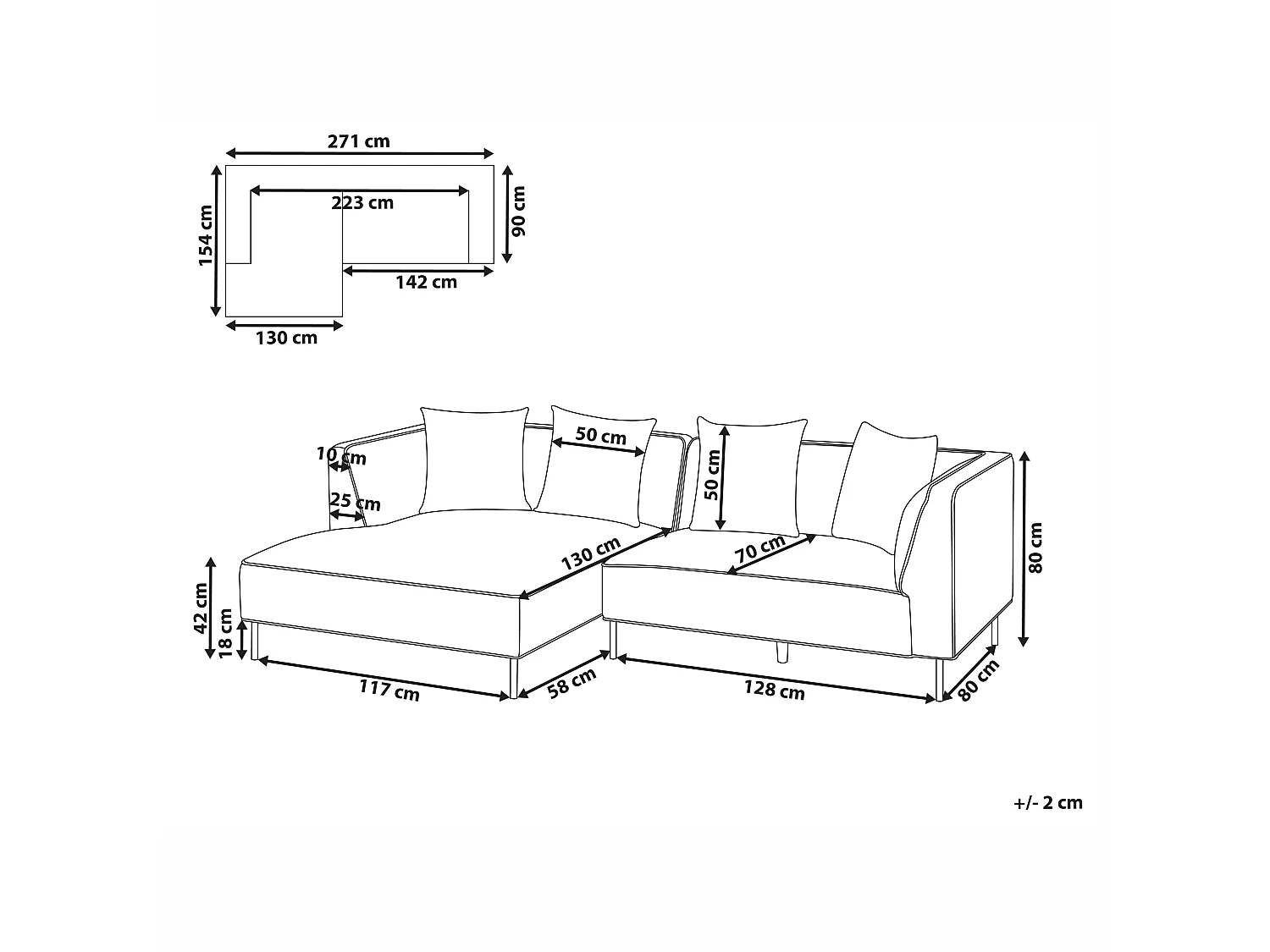 Corner Sofa 3 Seater SATER Fabric Brown Right Hand