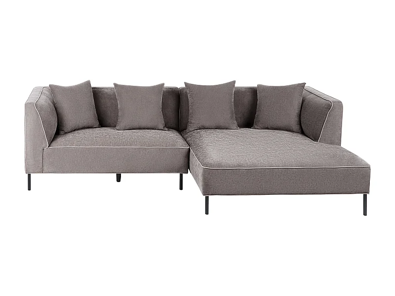 Canapé d\'angle 3 places SATER Tissu chenille Taupe Côté droite