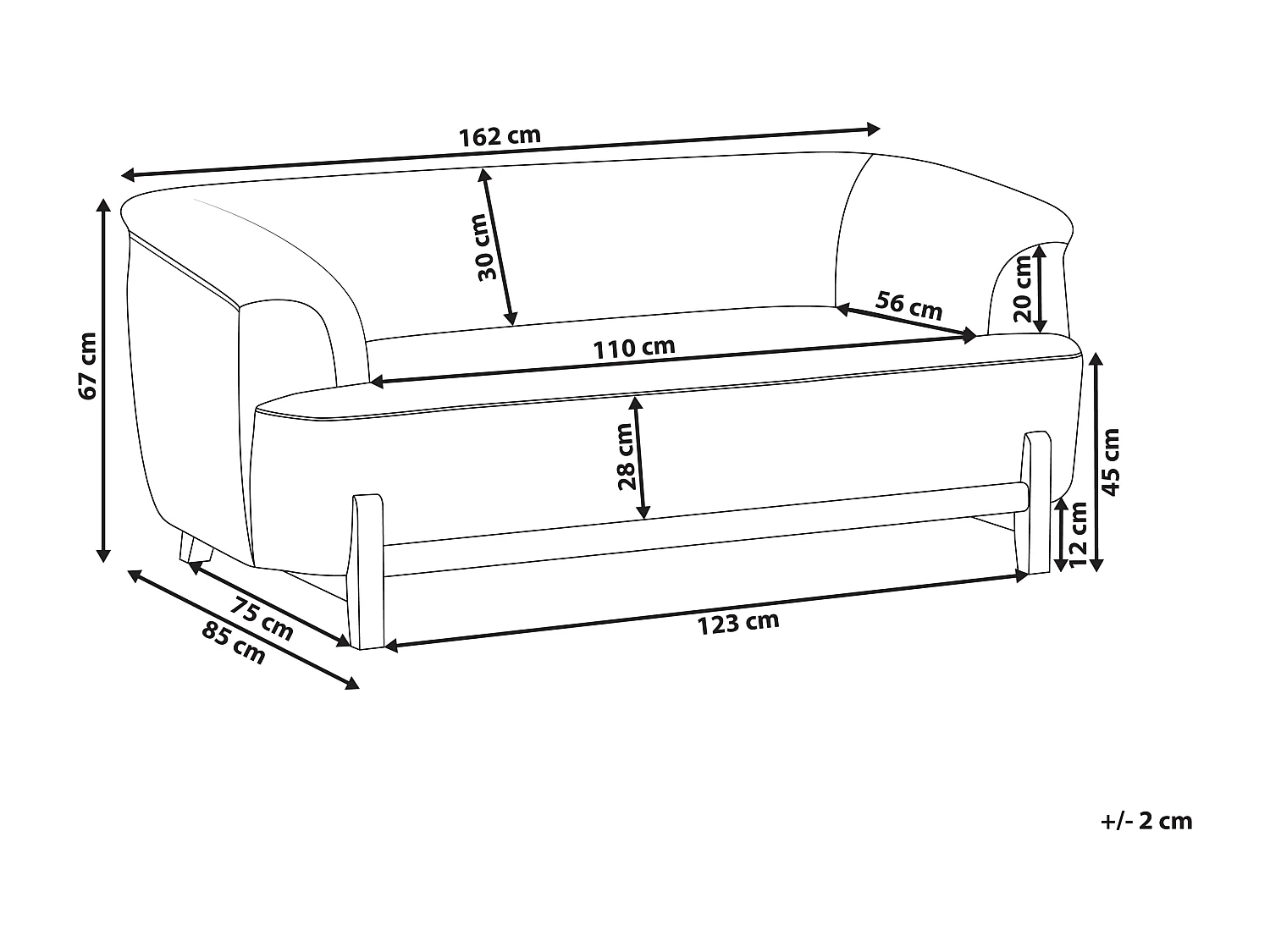 Canapé 2 places ALNOR Tissu chenille Rouge Bordeaux