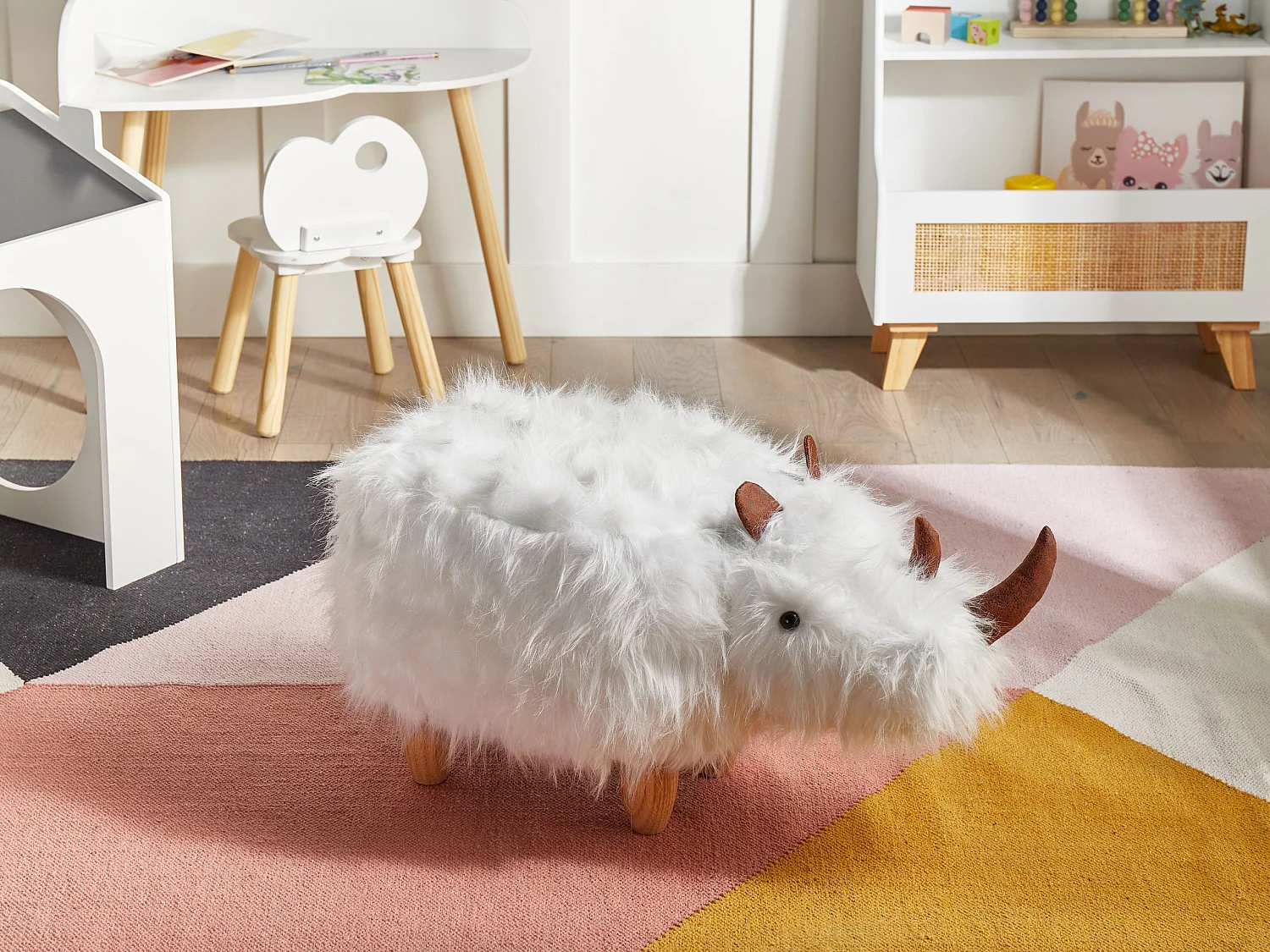 Tabouret animal WOOLLY Fourrure synthétique Blanc