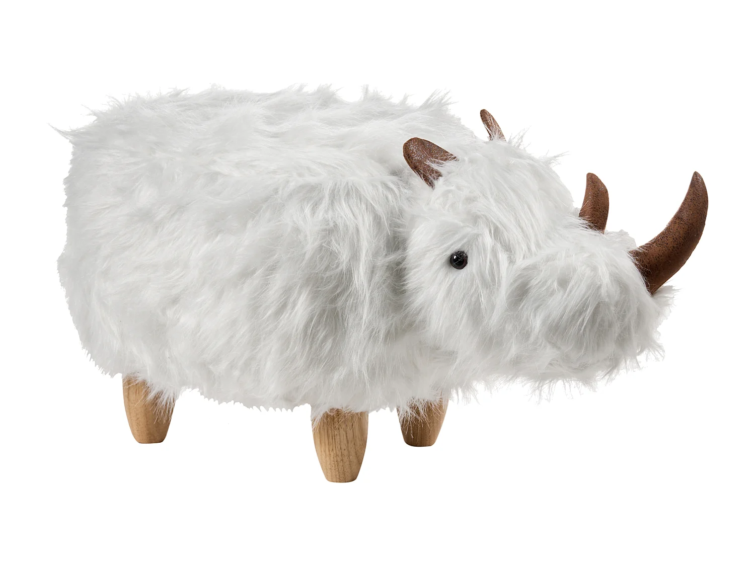 Tabouret animal WOOLLY Fourrure synthétique Blanc Rhinocéros