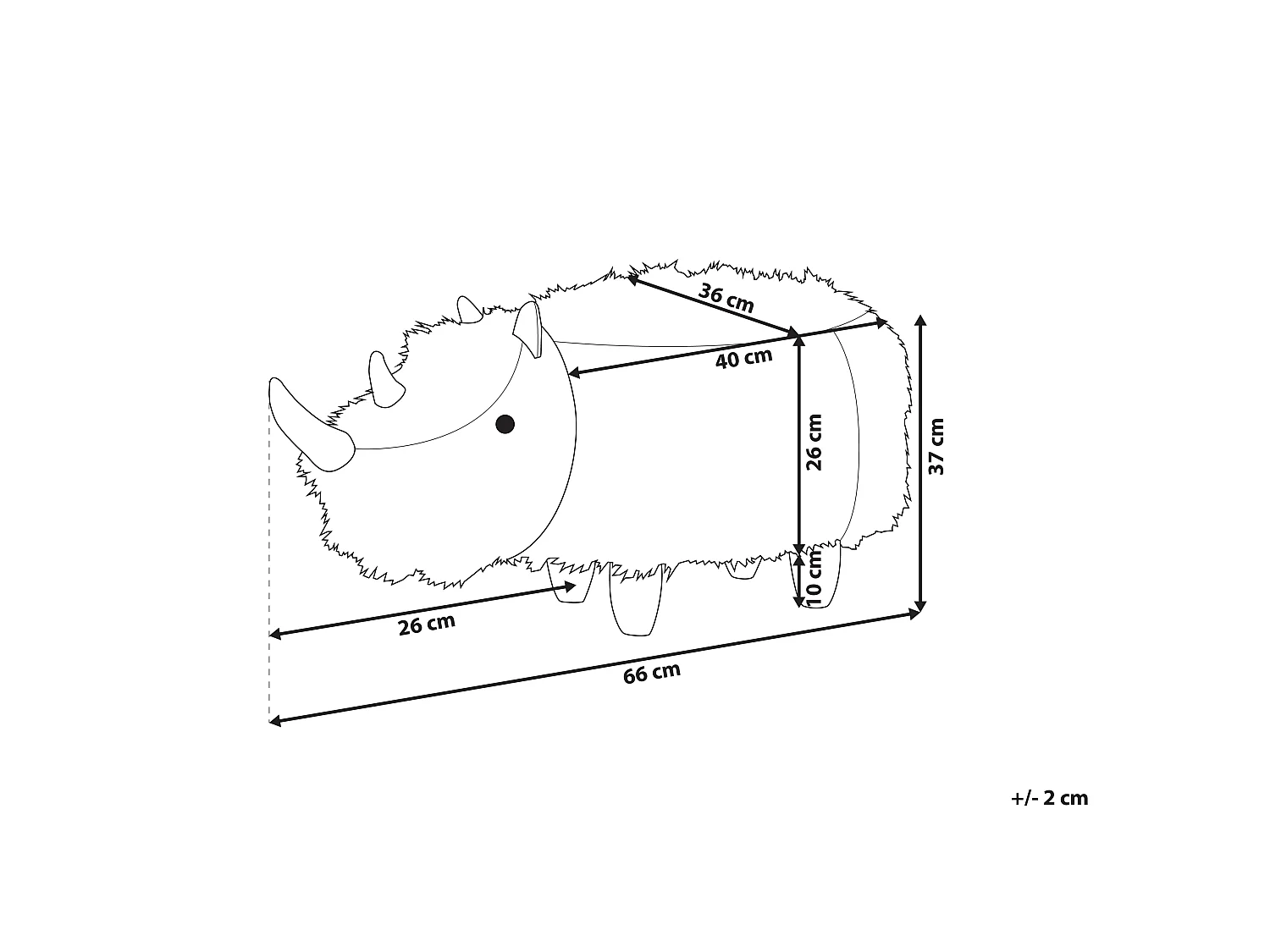 Tabouret animal WOOLLY Fourrure synthétique Blanc Rhinocéros