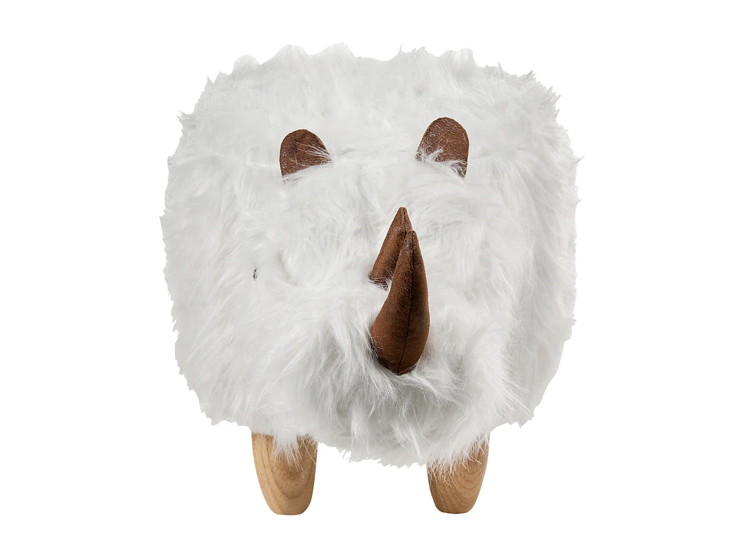 Tabouret animal WOOLLY Fourrure synthétique Blanc Rhinocéros