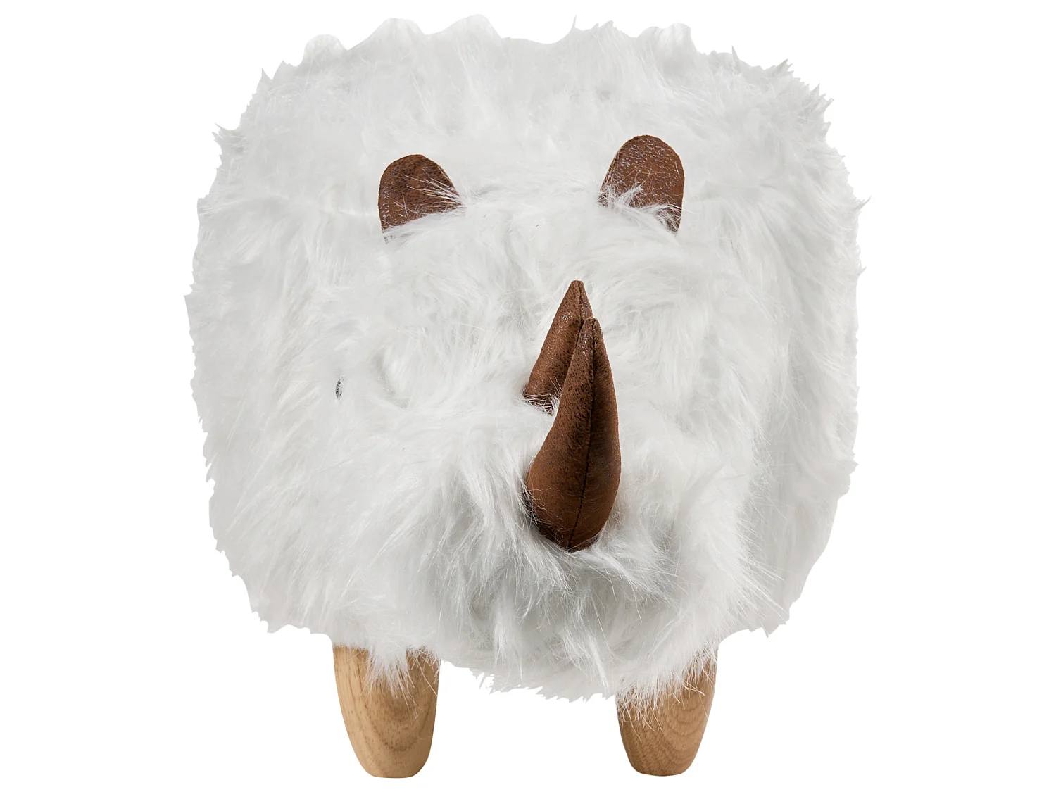 Tabouret animal WOOLLY Rhinocéros Fourrure synthétique Blanc