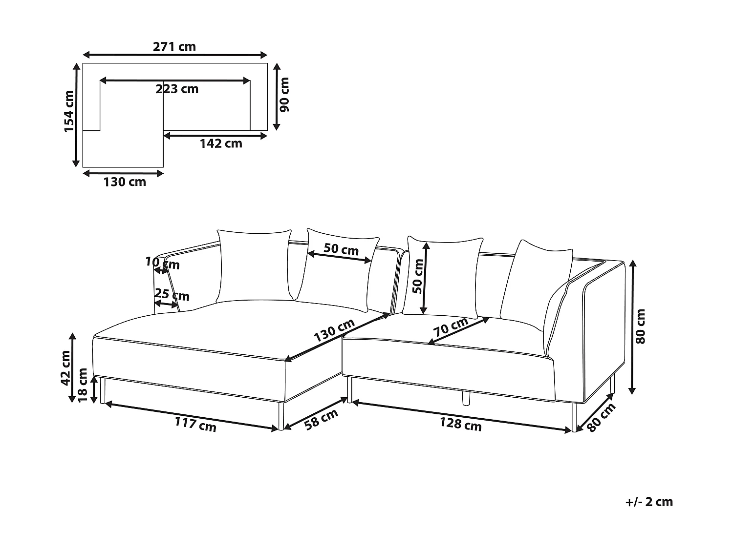 Canapé d'angle 3 places SATER Tissu chenille Marron clair Côté droit