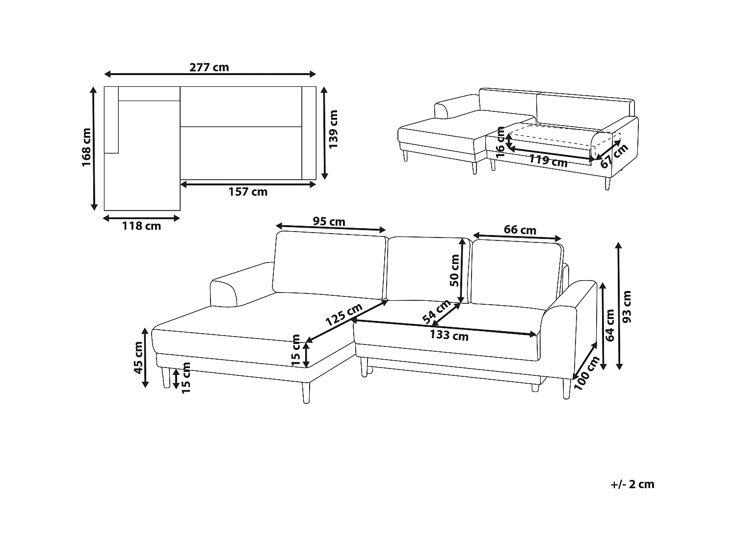 Canapé-lit d'angle 3 places NUBORG Tissu chenille Marron clair Côté droit