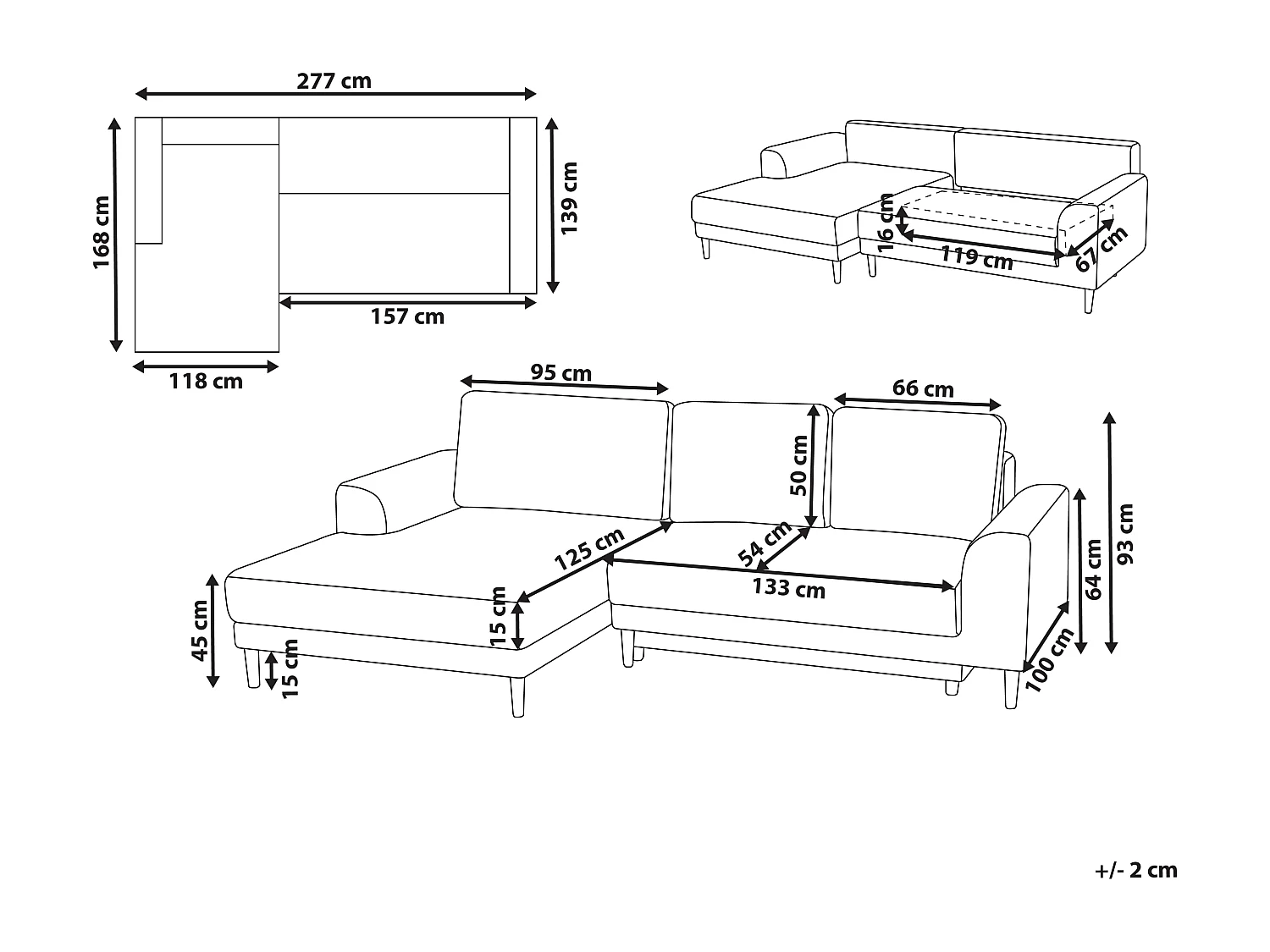 Canapé-lit d'angle 3 places NUBORG Tissu chenille Marron clair Côté droit