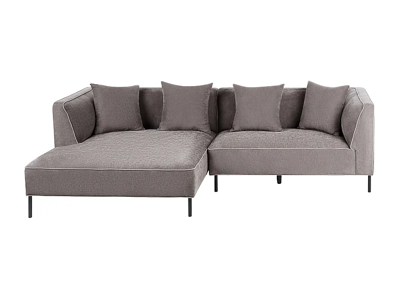 Canapé d\'angle 3 places SATER Tissu chenille Taupe Côté droit