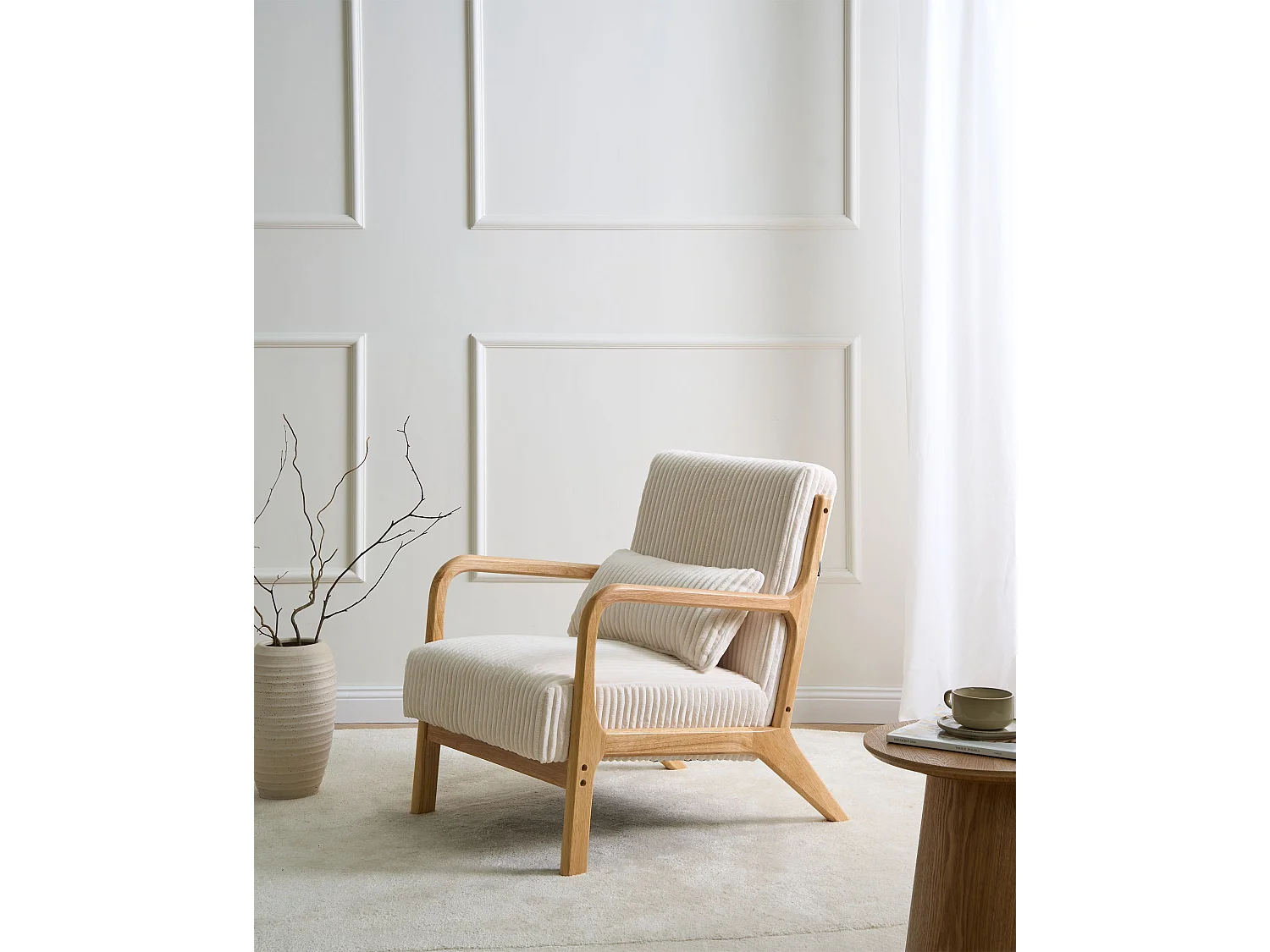 Fauteuil SORSELE Velours côtelé Blanc