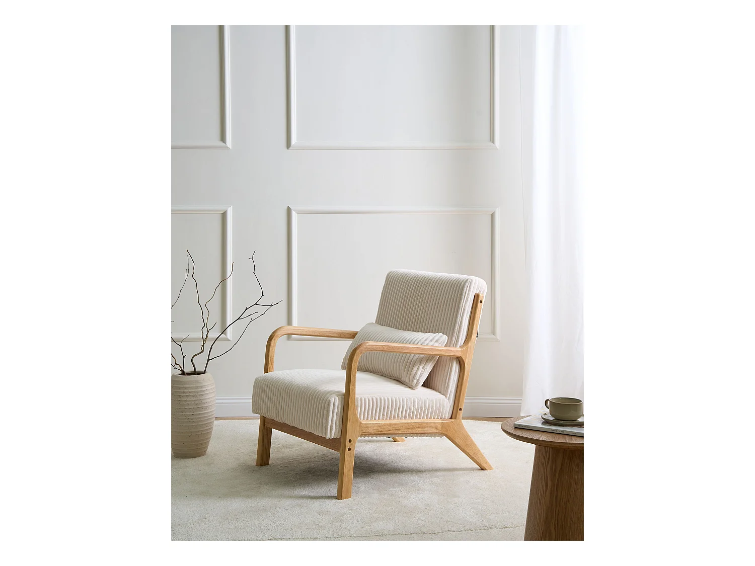 Fauteuil SORSELE Velours côtelé Blanc