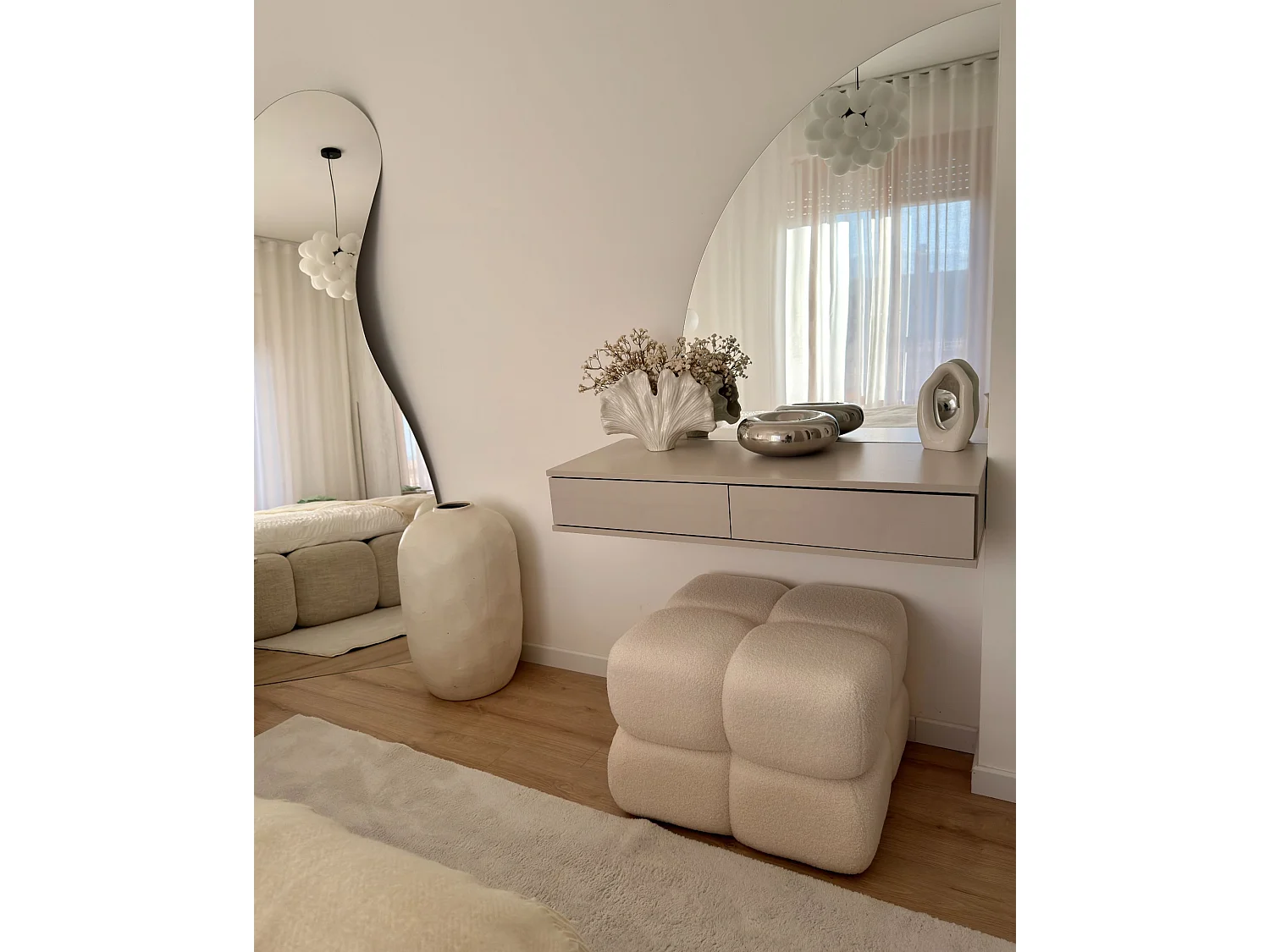 Pouf CALIENTE Bouclé Blanc cassé